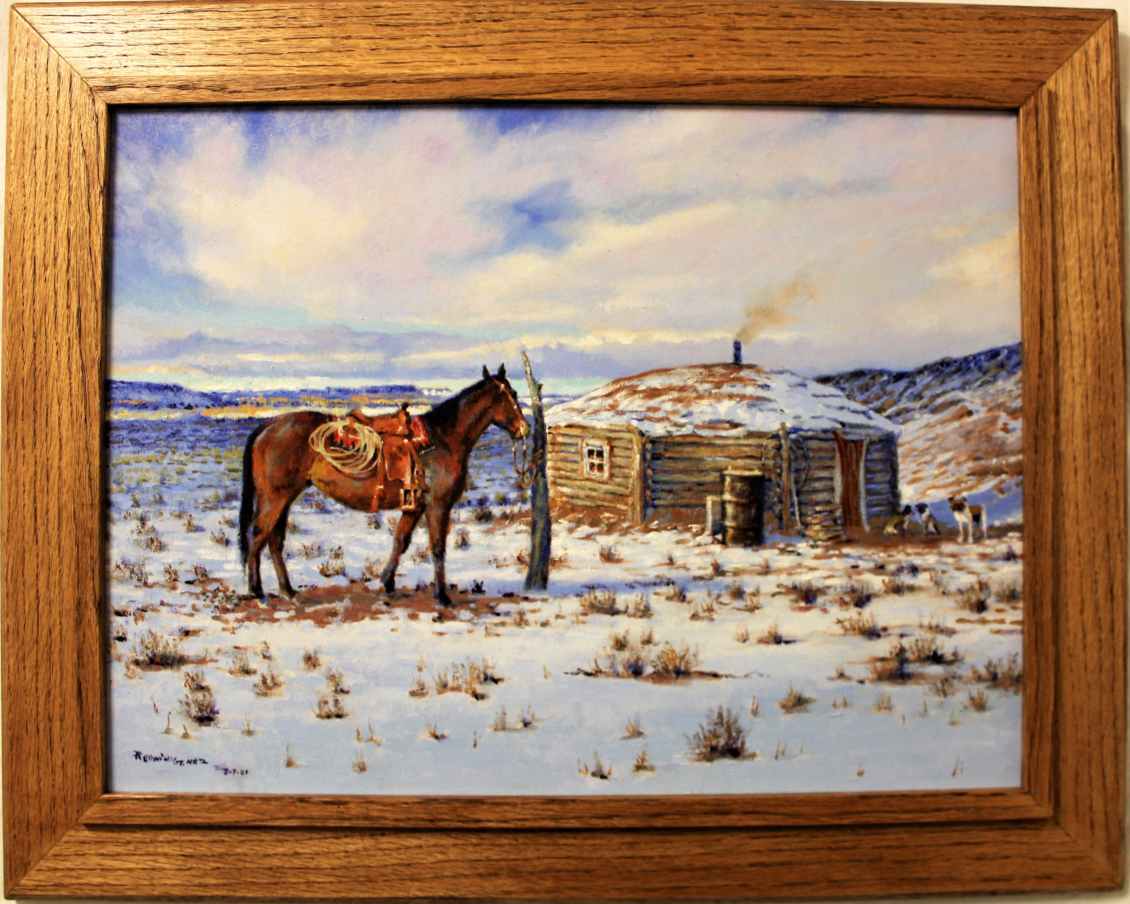 Red Wing Nez Horse and Hogan Oil Painting