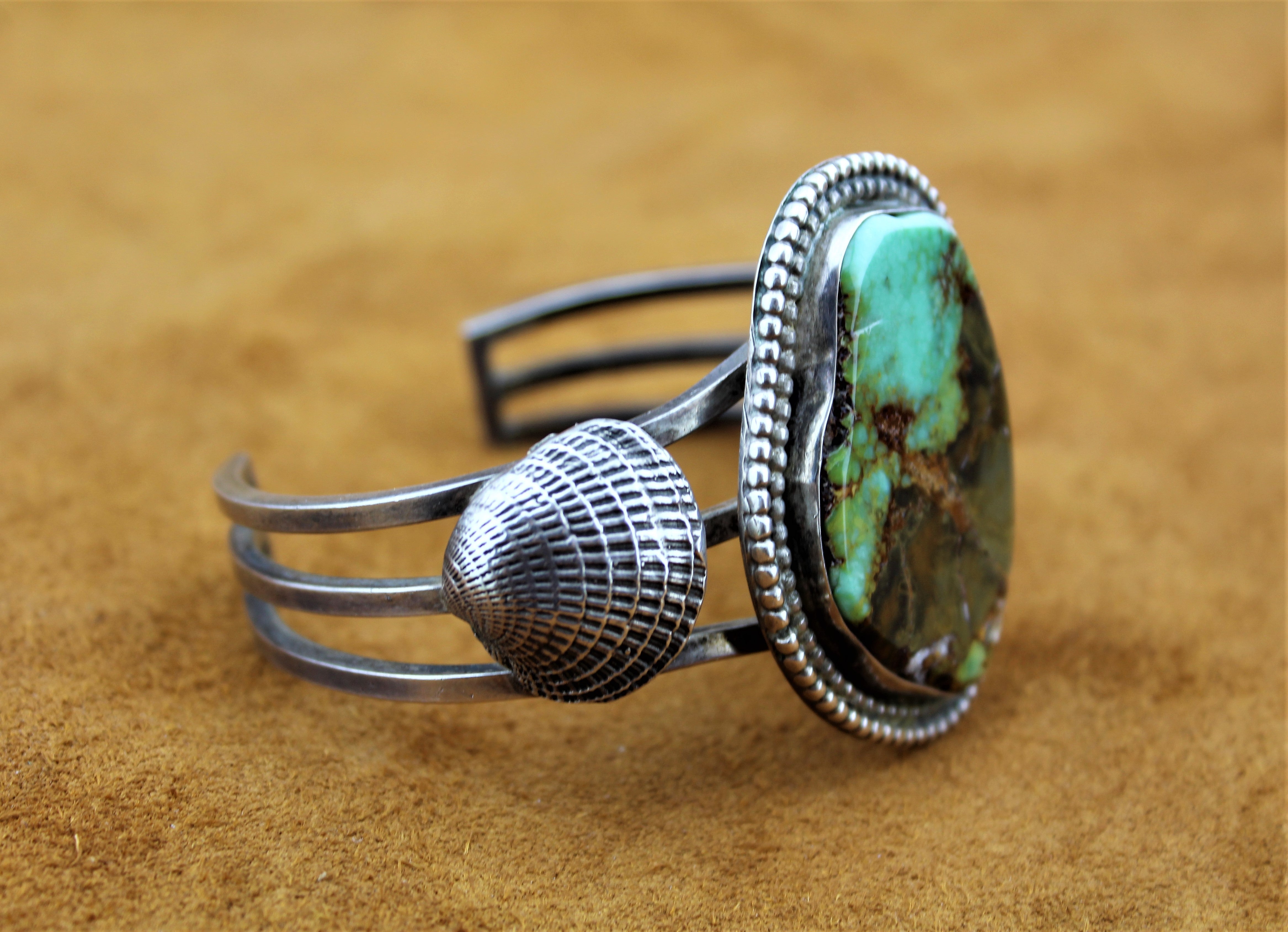 Vintage Sterling Silver and Large Turquoise Bracelet