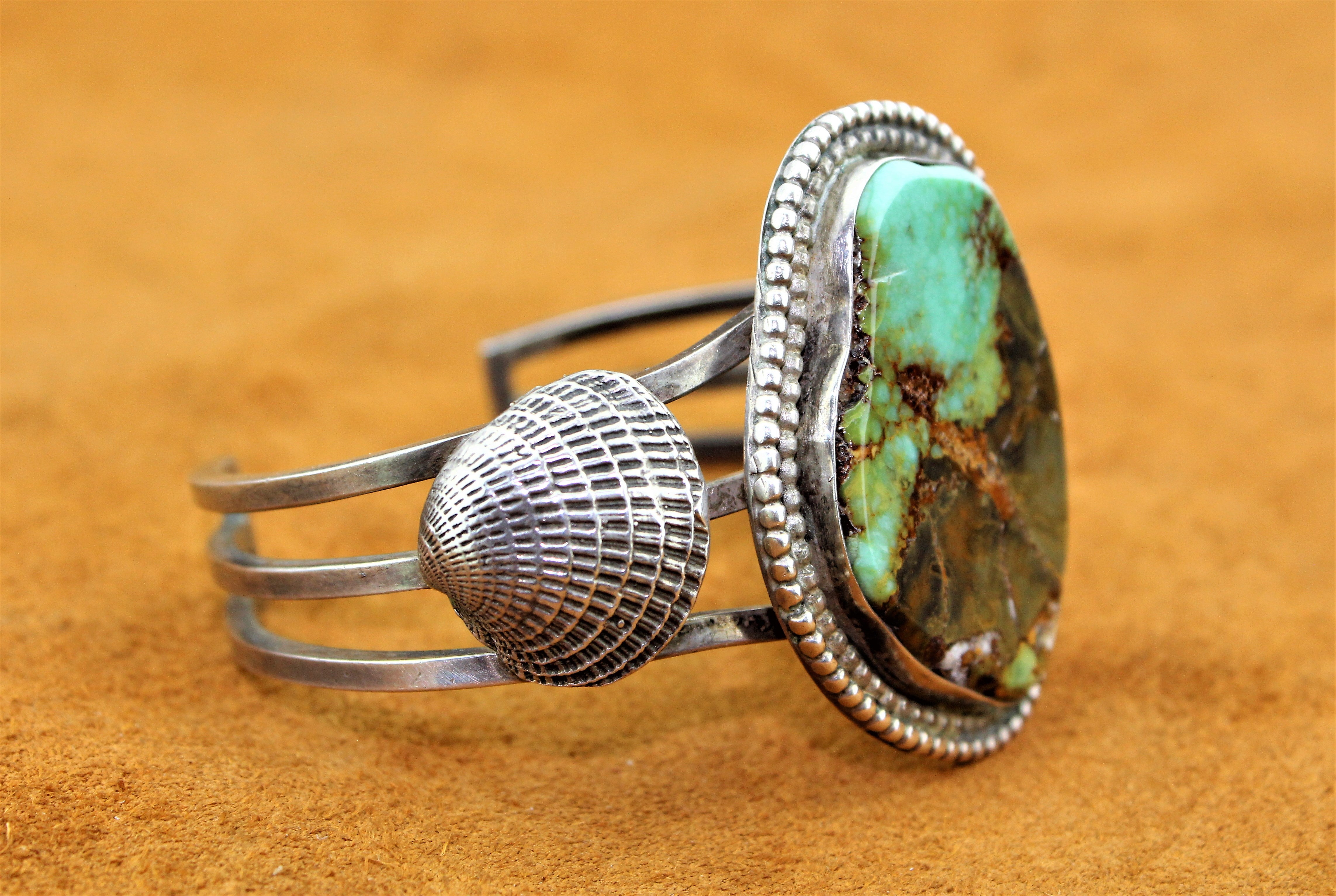 Vintage Sterling Silver and Large Turquoise Bracelet