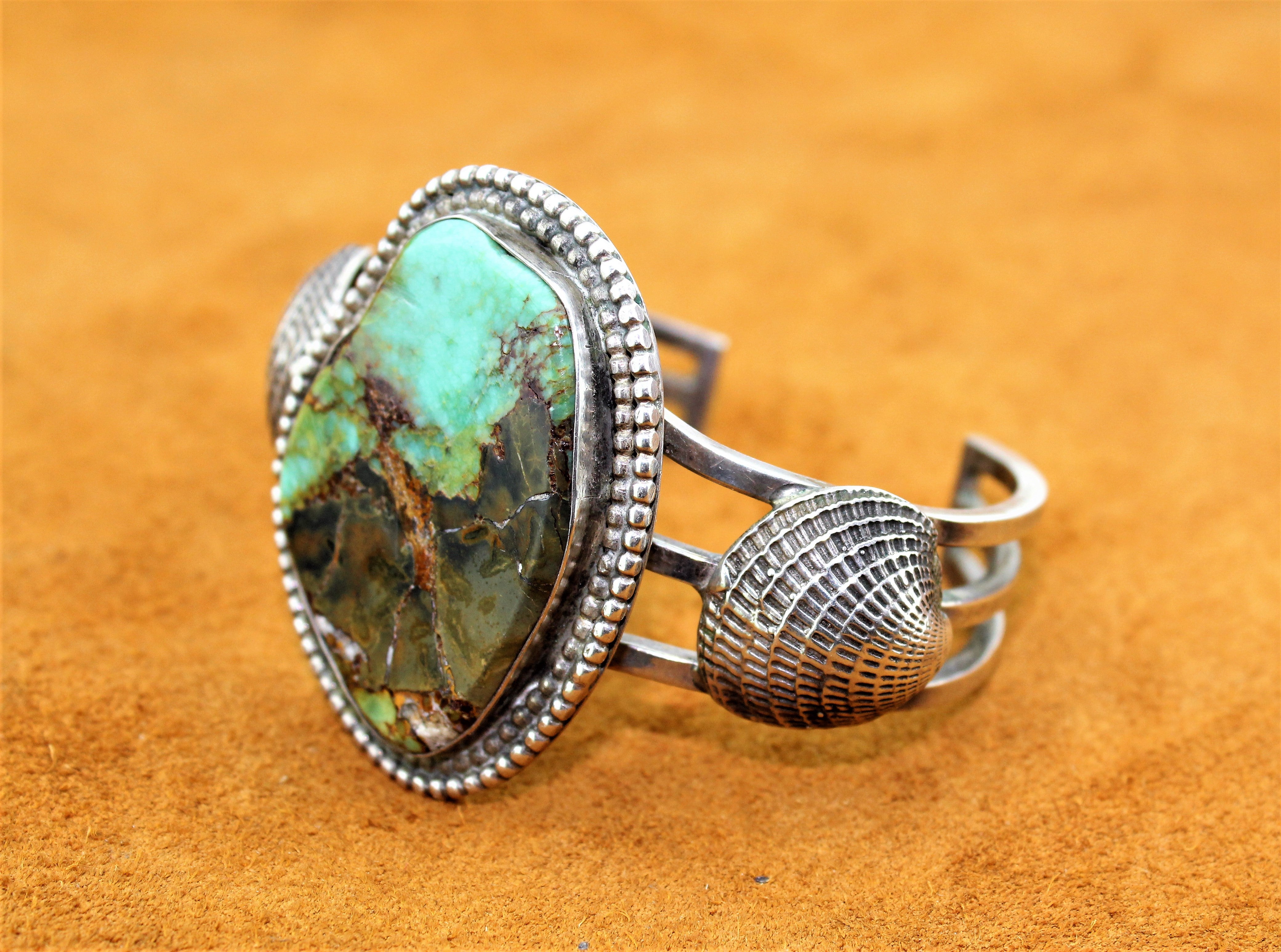Vintage Sterling Silver and Large Turquoise Bracelet