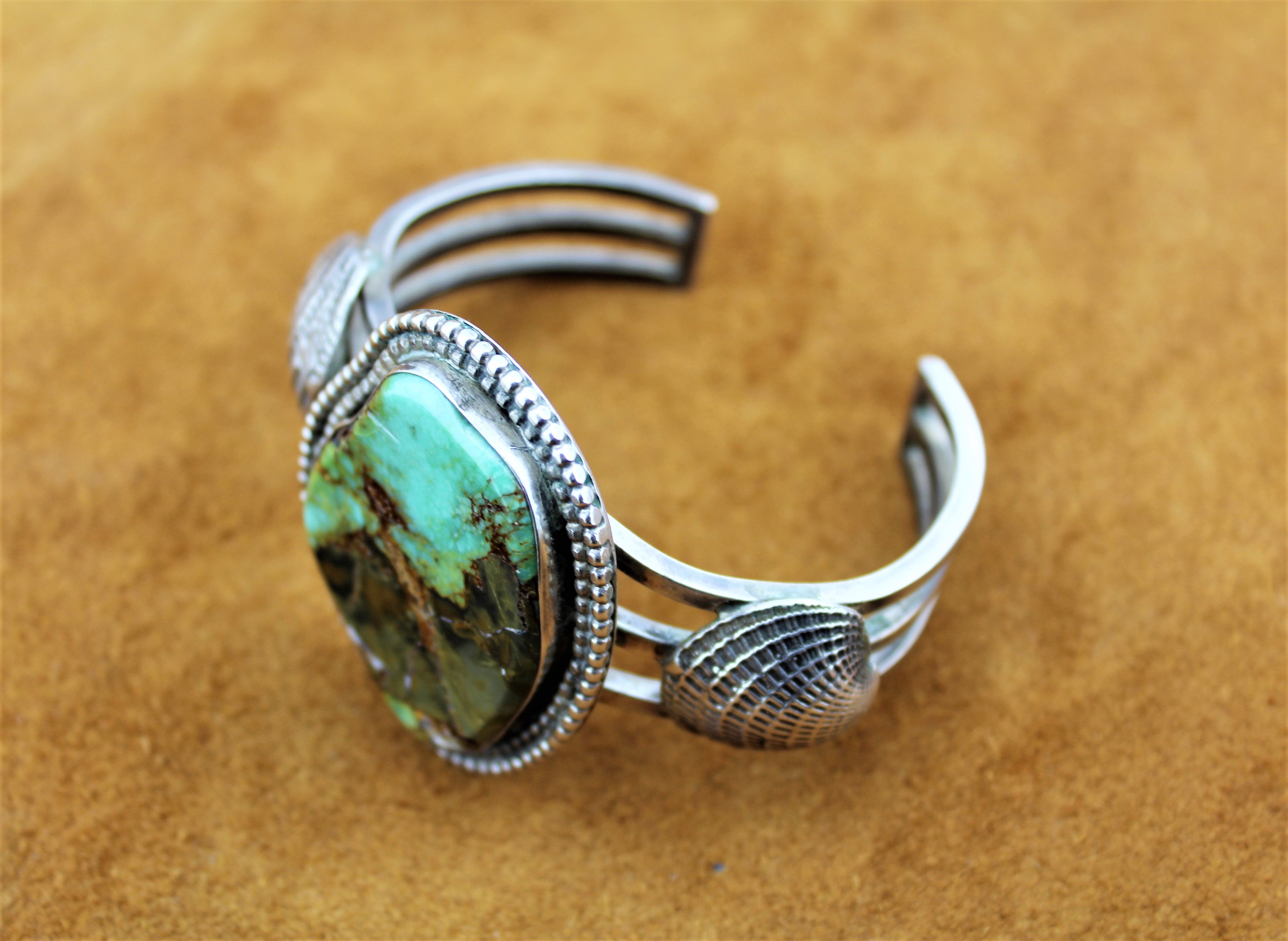 Vintage Sterling Silver and Large Turquoise Bracelet