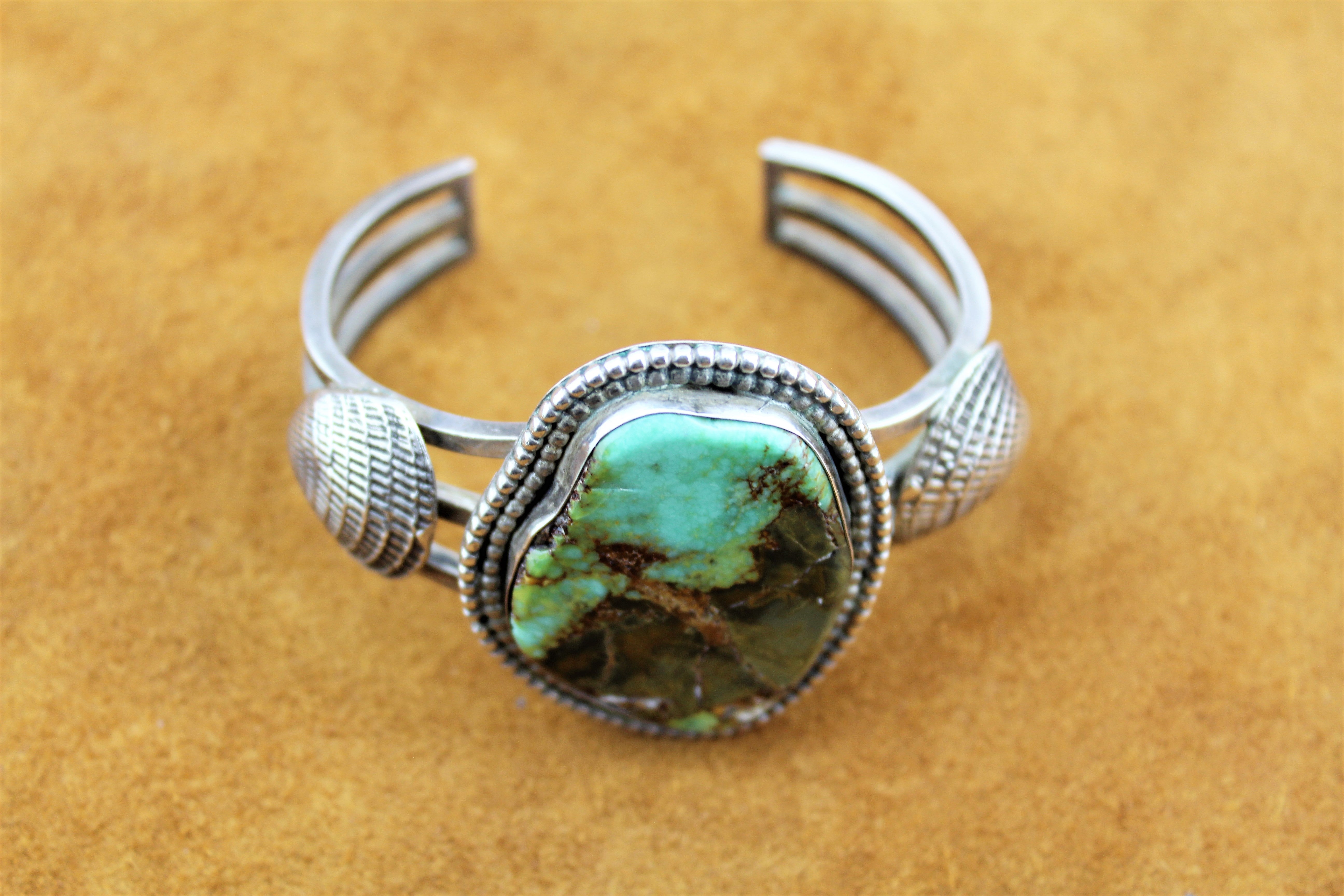 Vintage Sterling Silver and Large Turquoise Bracelet