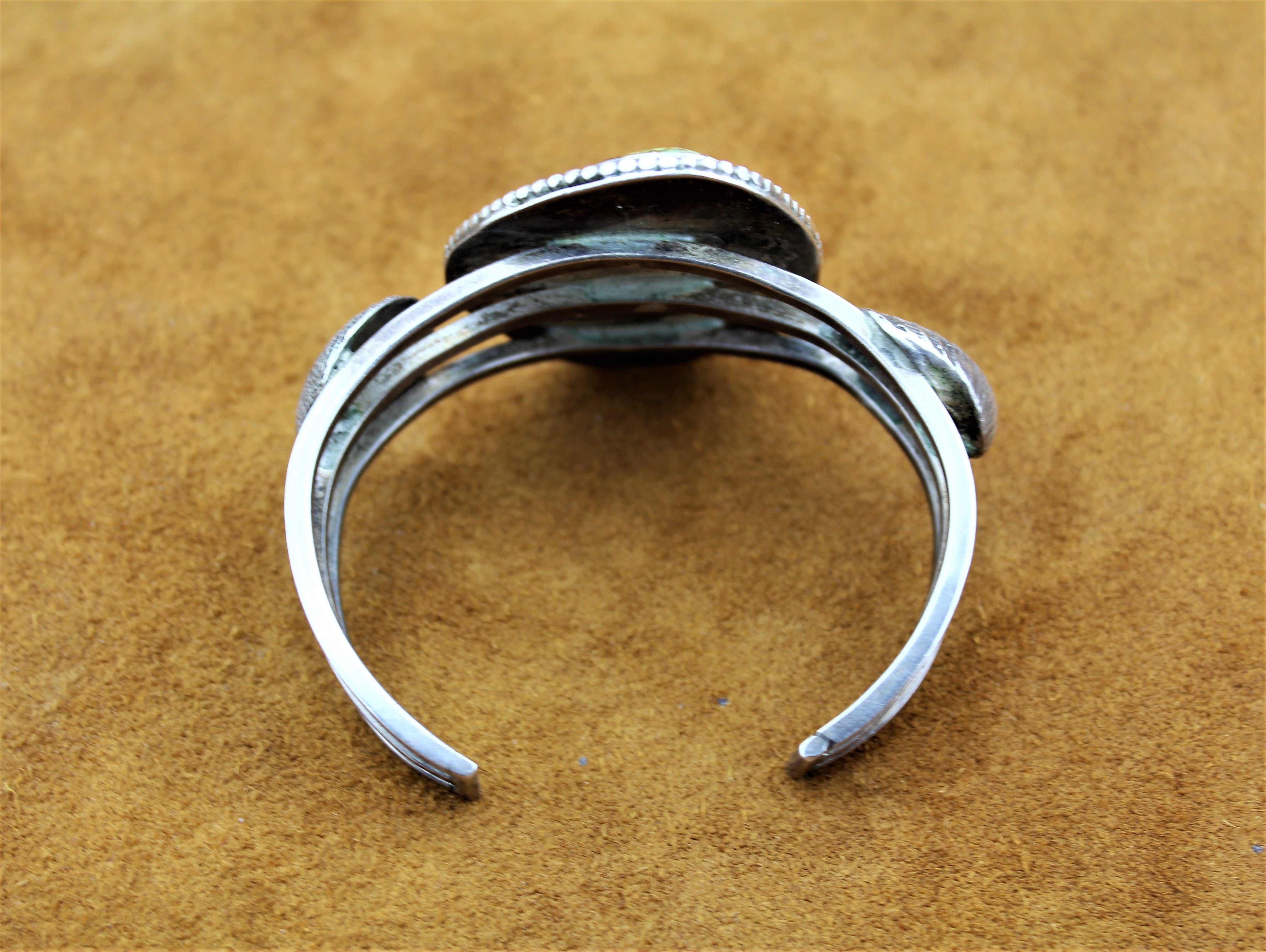 Vintage Sterling Silver and Large Turquoise Bracelet