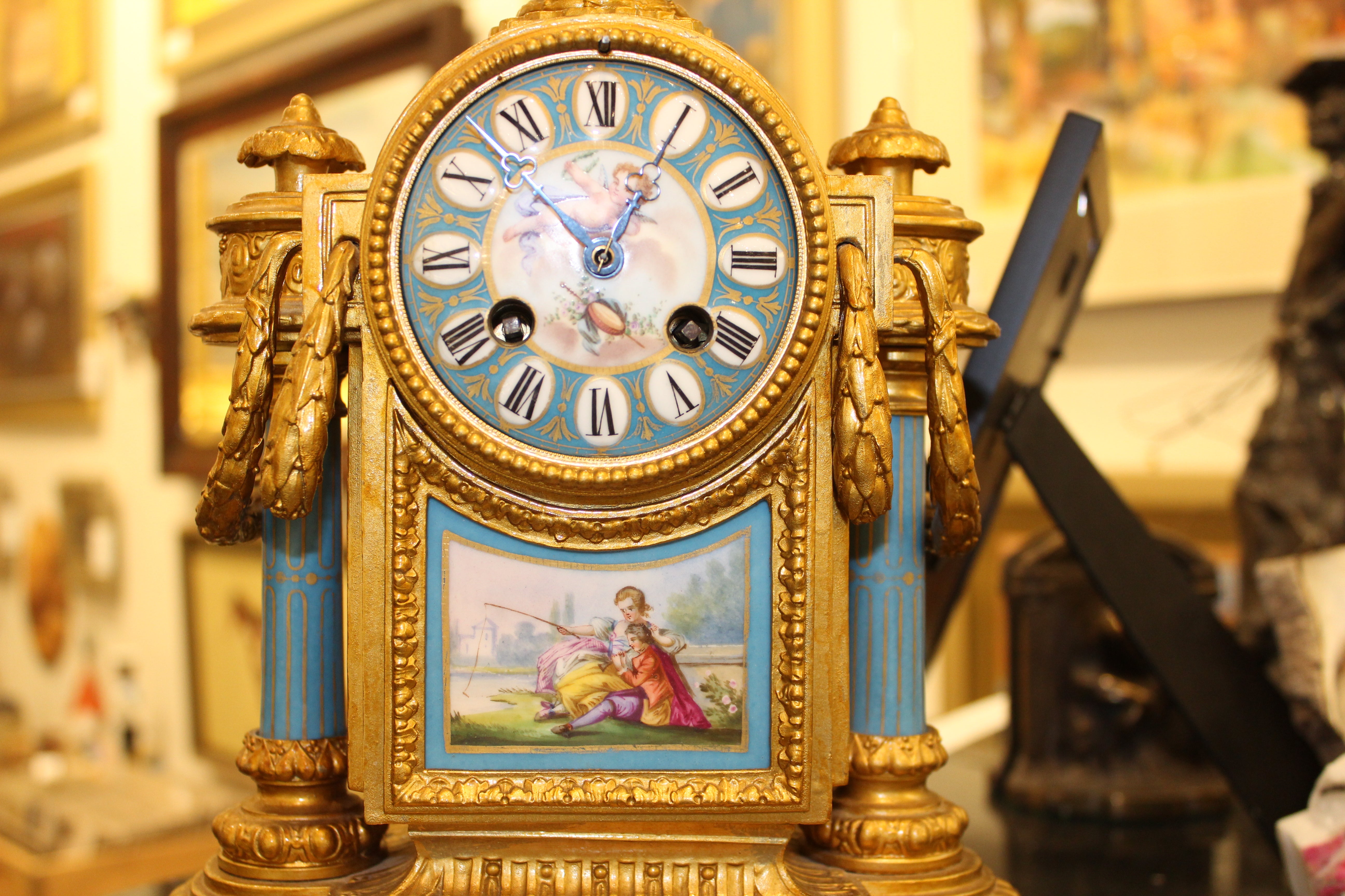 Antique French Ormolu and Enamel Clock