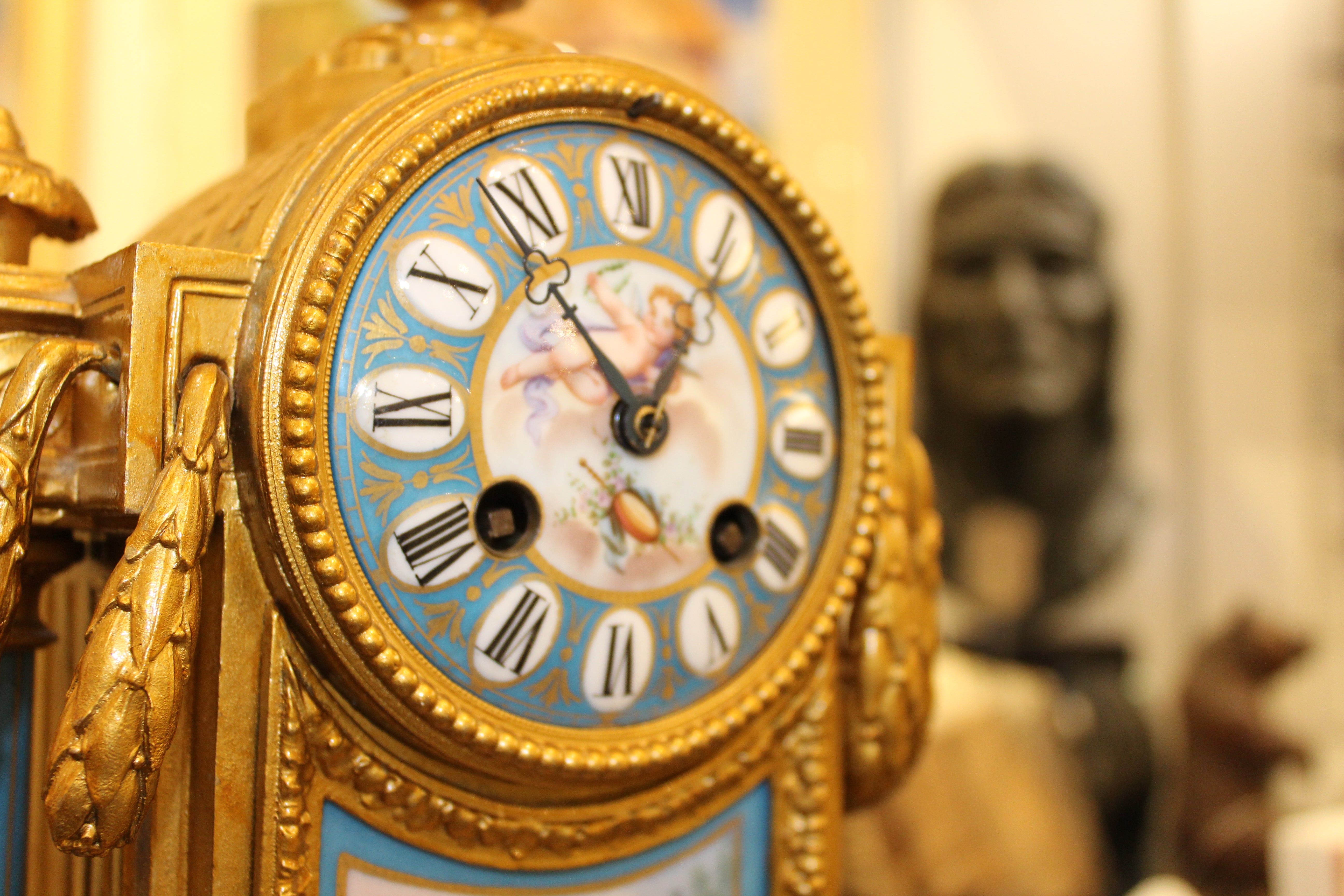 Antique French Ormolu and Enamel Clock
