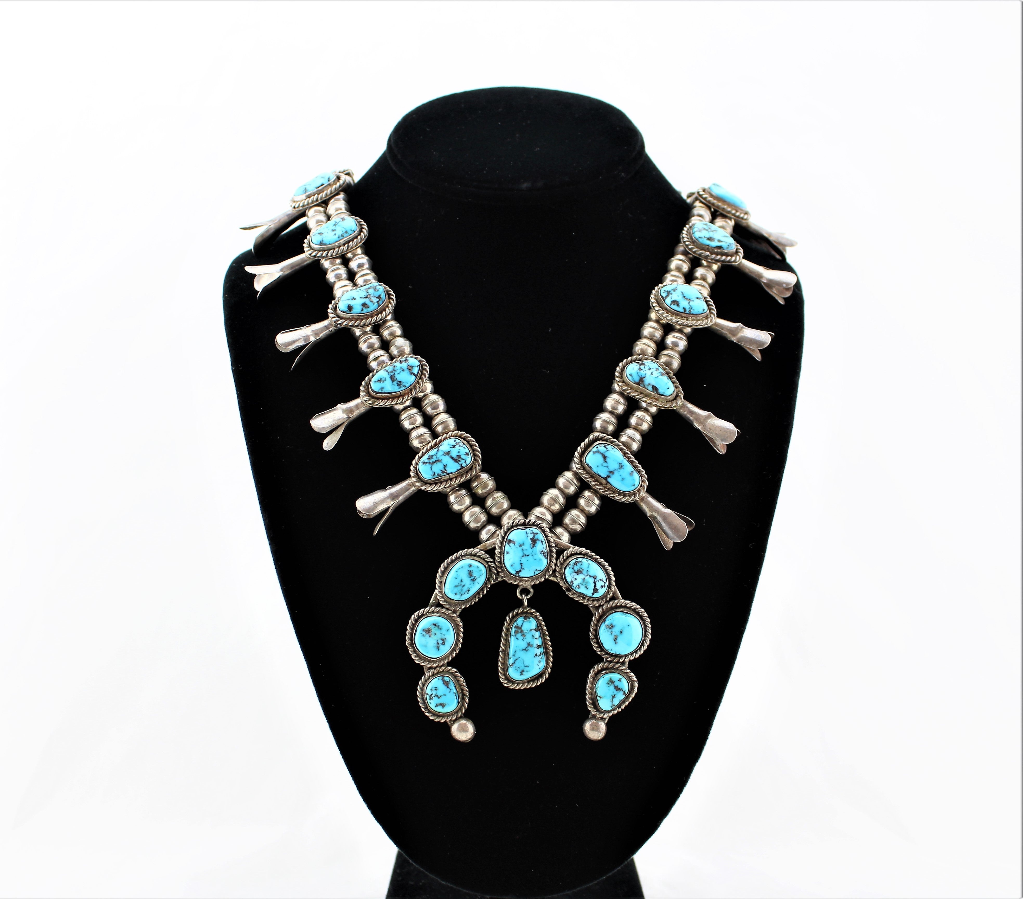 Vintage Kingman Turquoise Squash Blossom Necklace