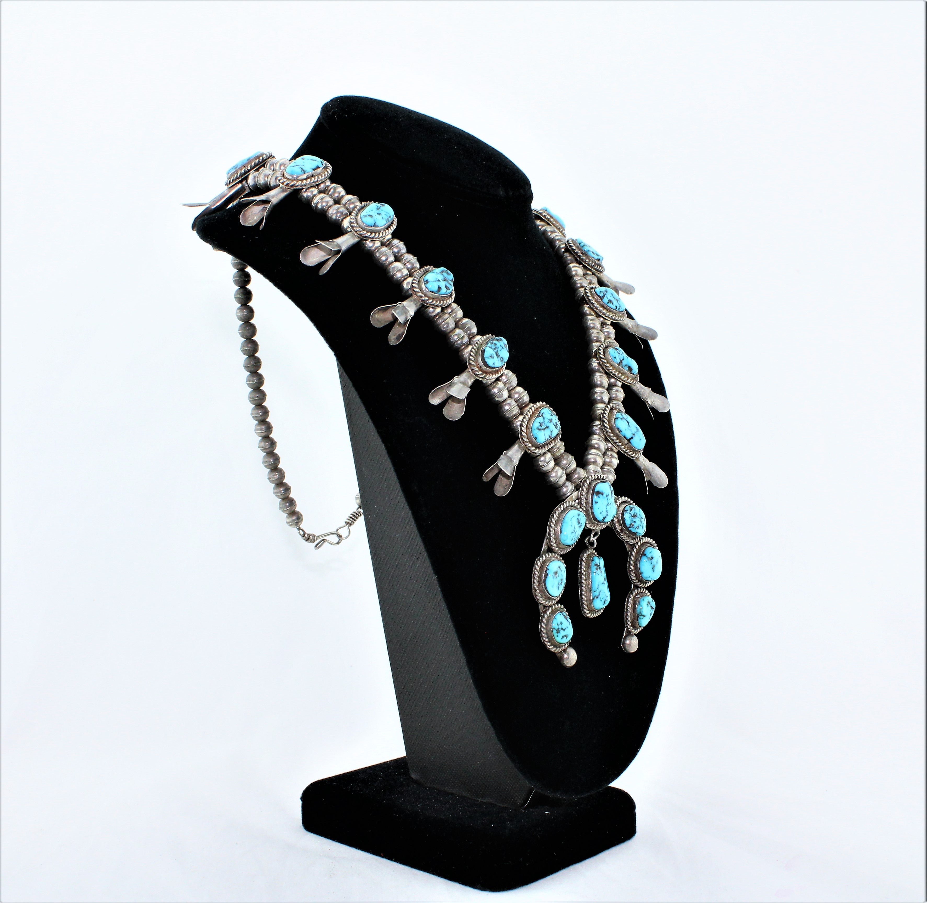 Vintage Kingman Turquoise Squash Blossom Necklace