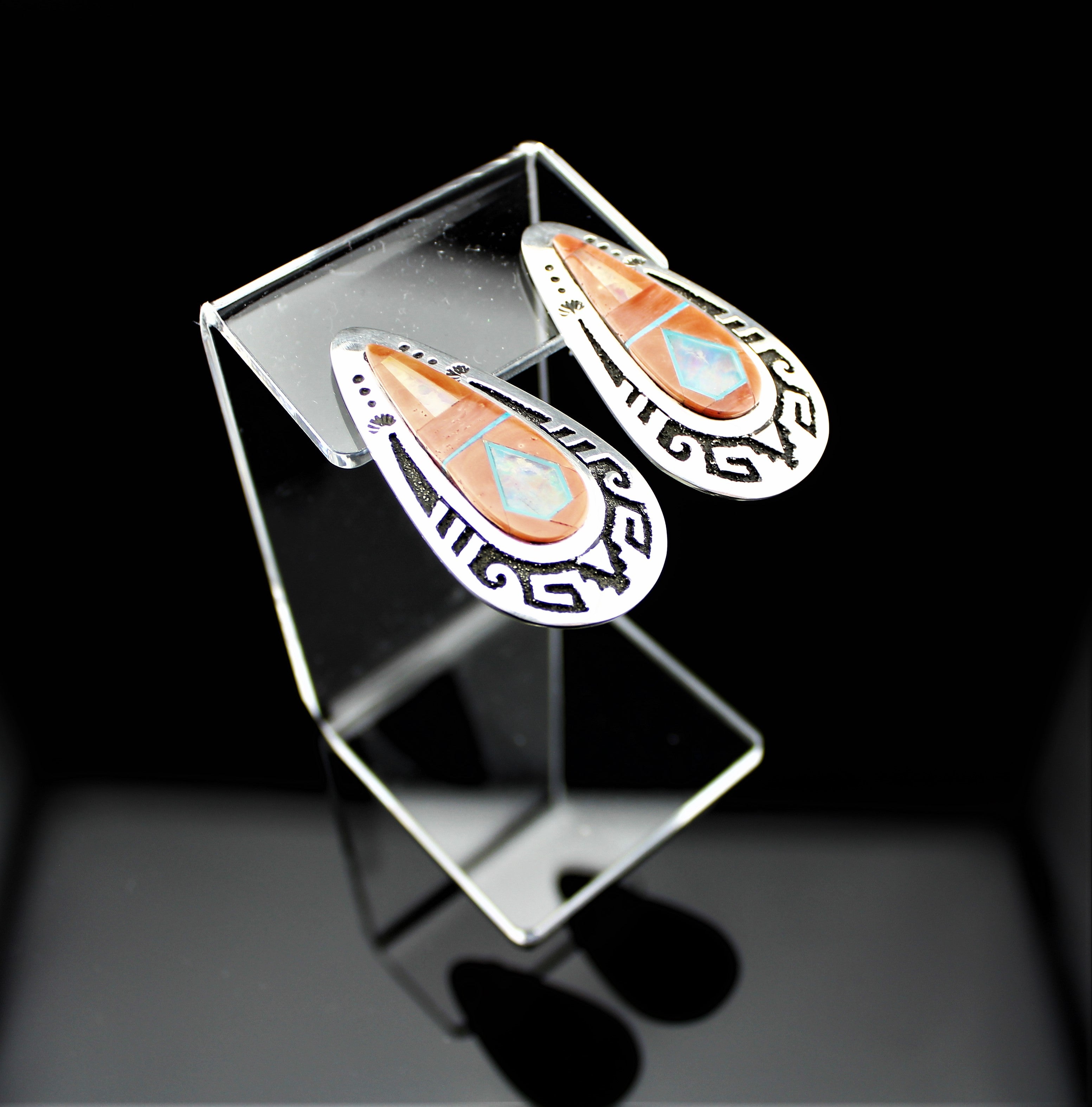 Navajo Sterling Silver Coral Earrings