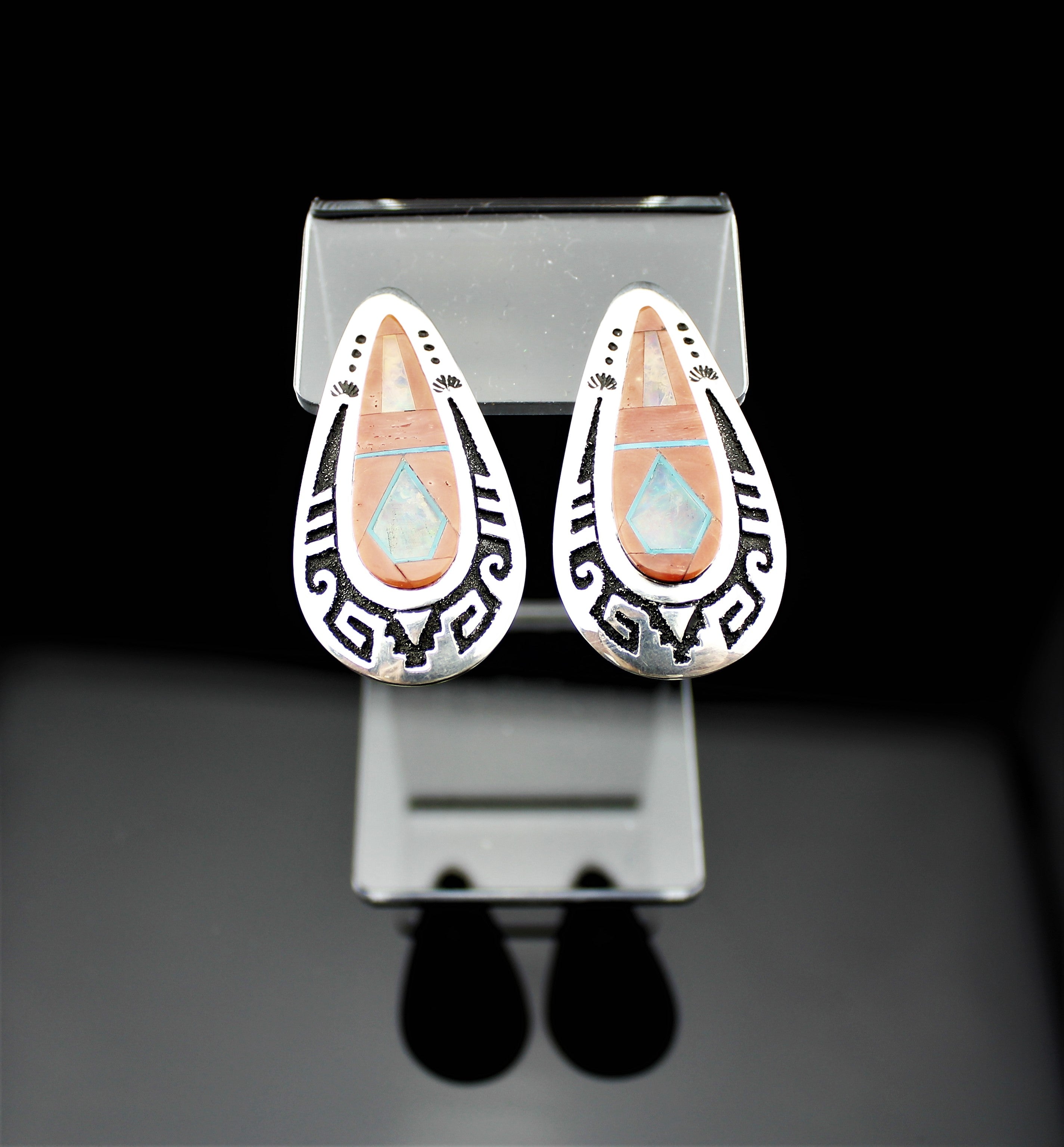 Navajo Sterling Silver Coral Earrings