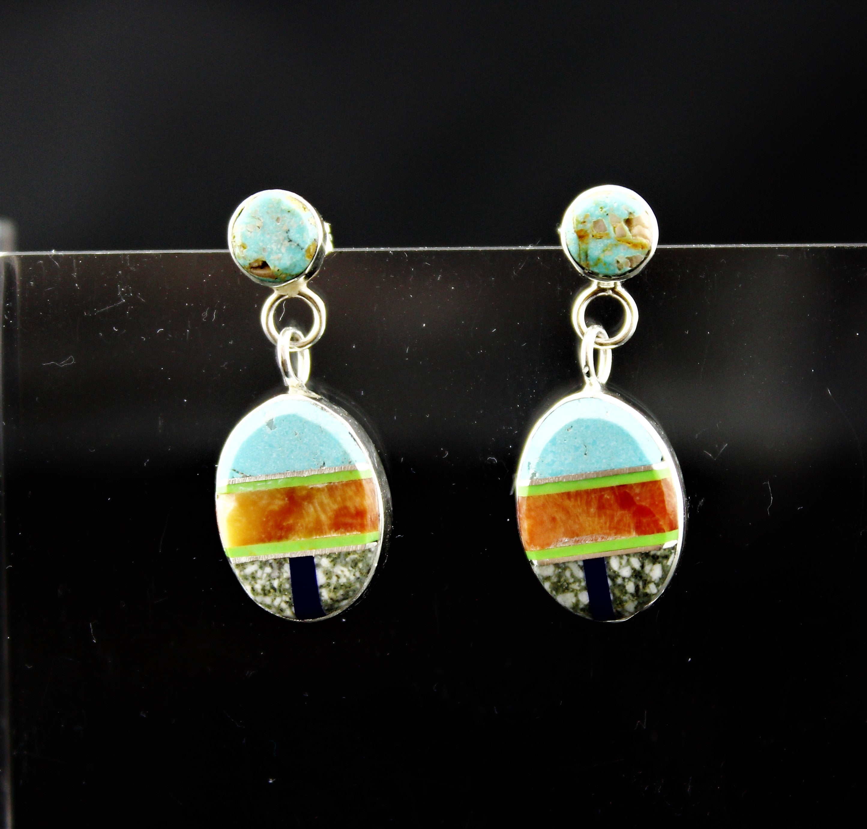 Navajo Sterling Silver Turquoise Inlay Earrings