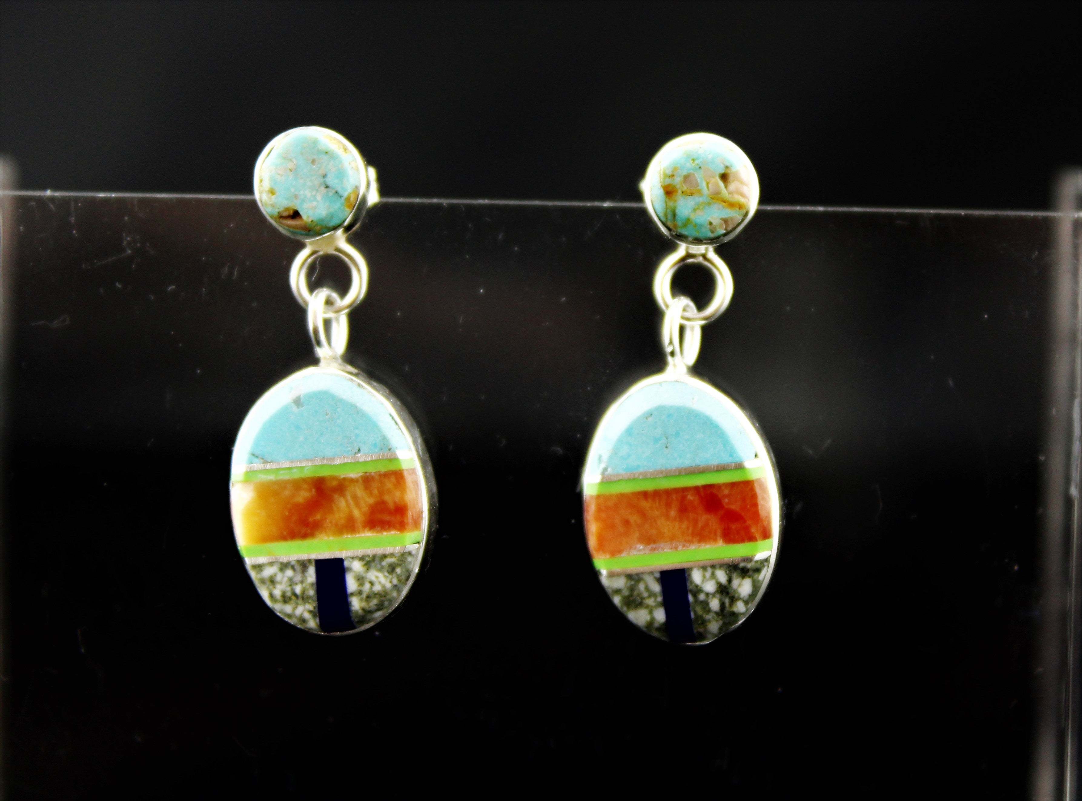 Navajo Sterling Silver Turquoise Inlay Earrings