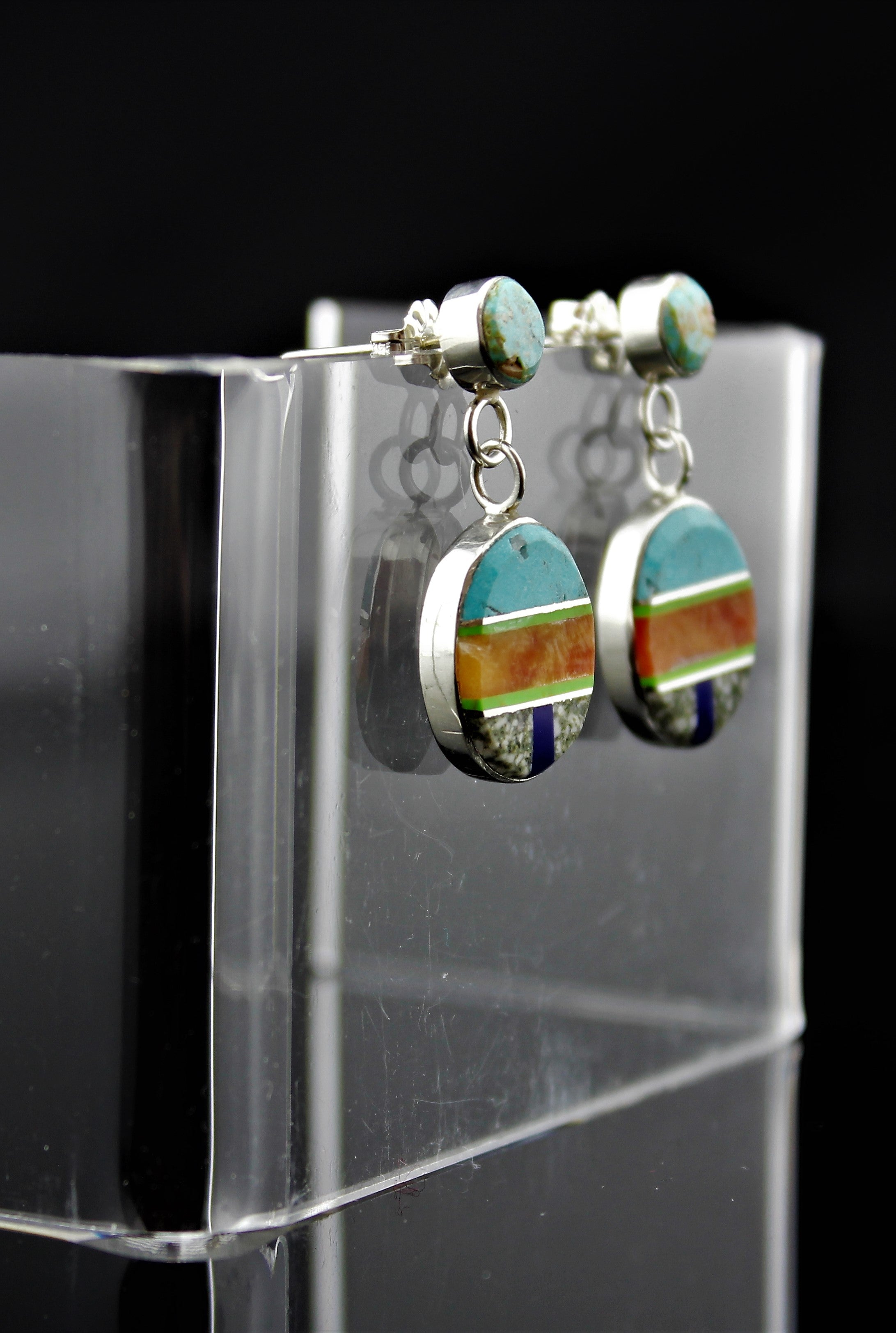 Navajo Sterling Silver Turquoise Inlay Earrings
