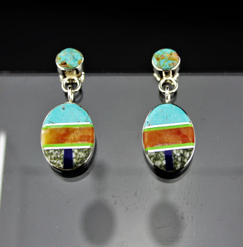 Navajo Sterling Silver Turquoise Inlay Earrings