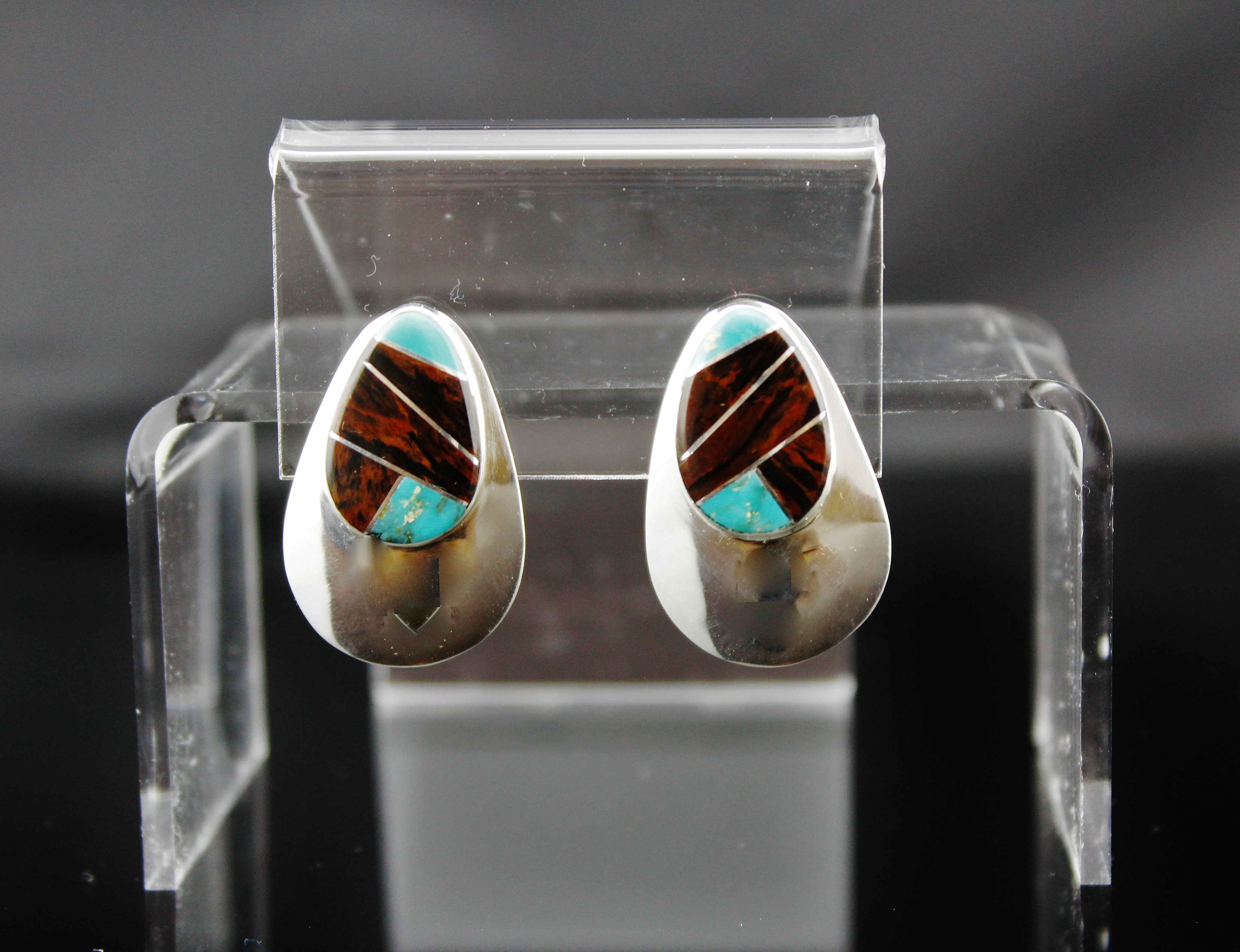 Navajo Sterling Silver Ironwood Channel Inlay Earrings