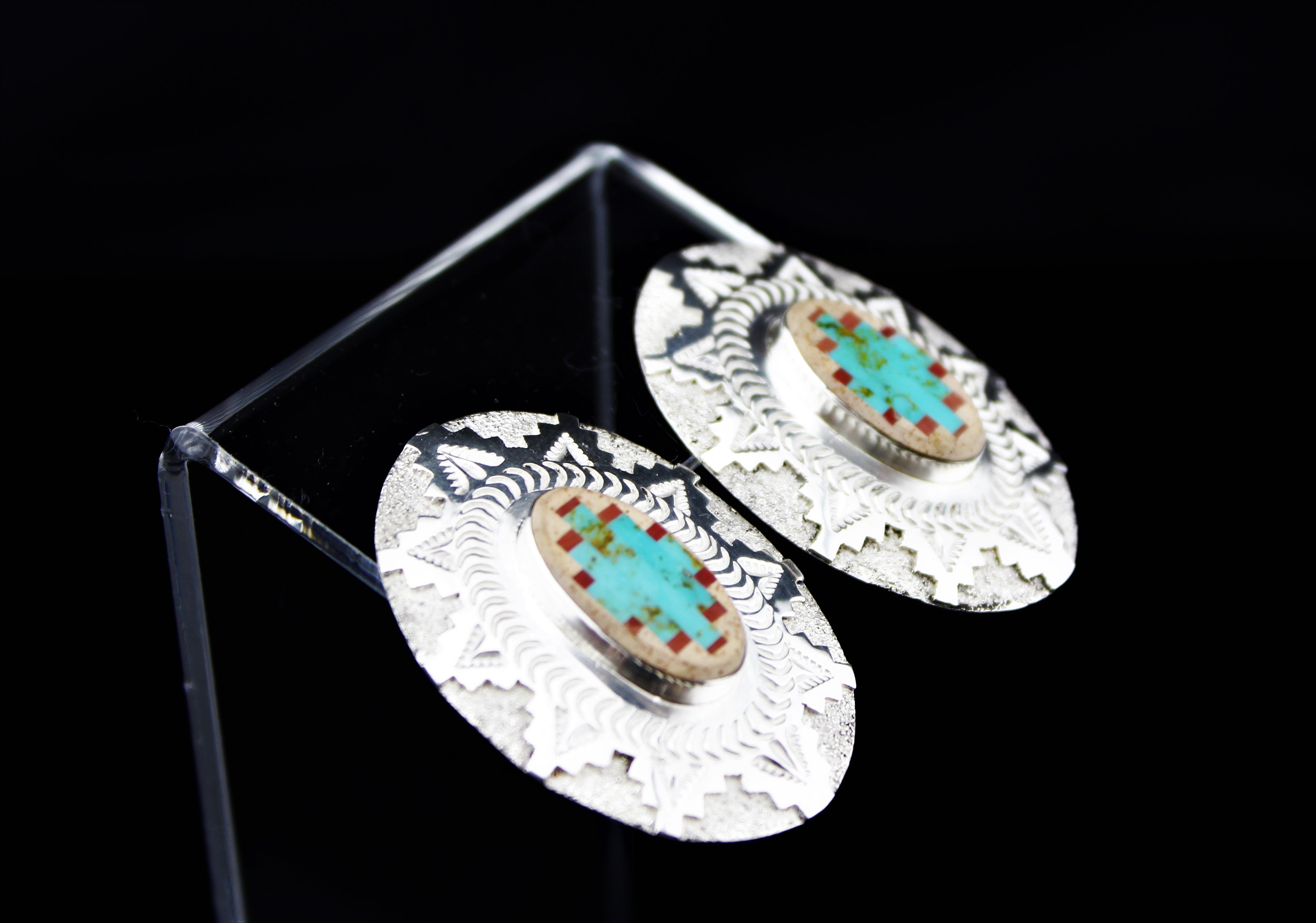 Navajo Sterling Silver Turquoise Overlay Earrings