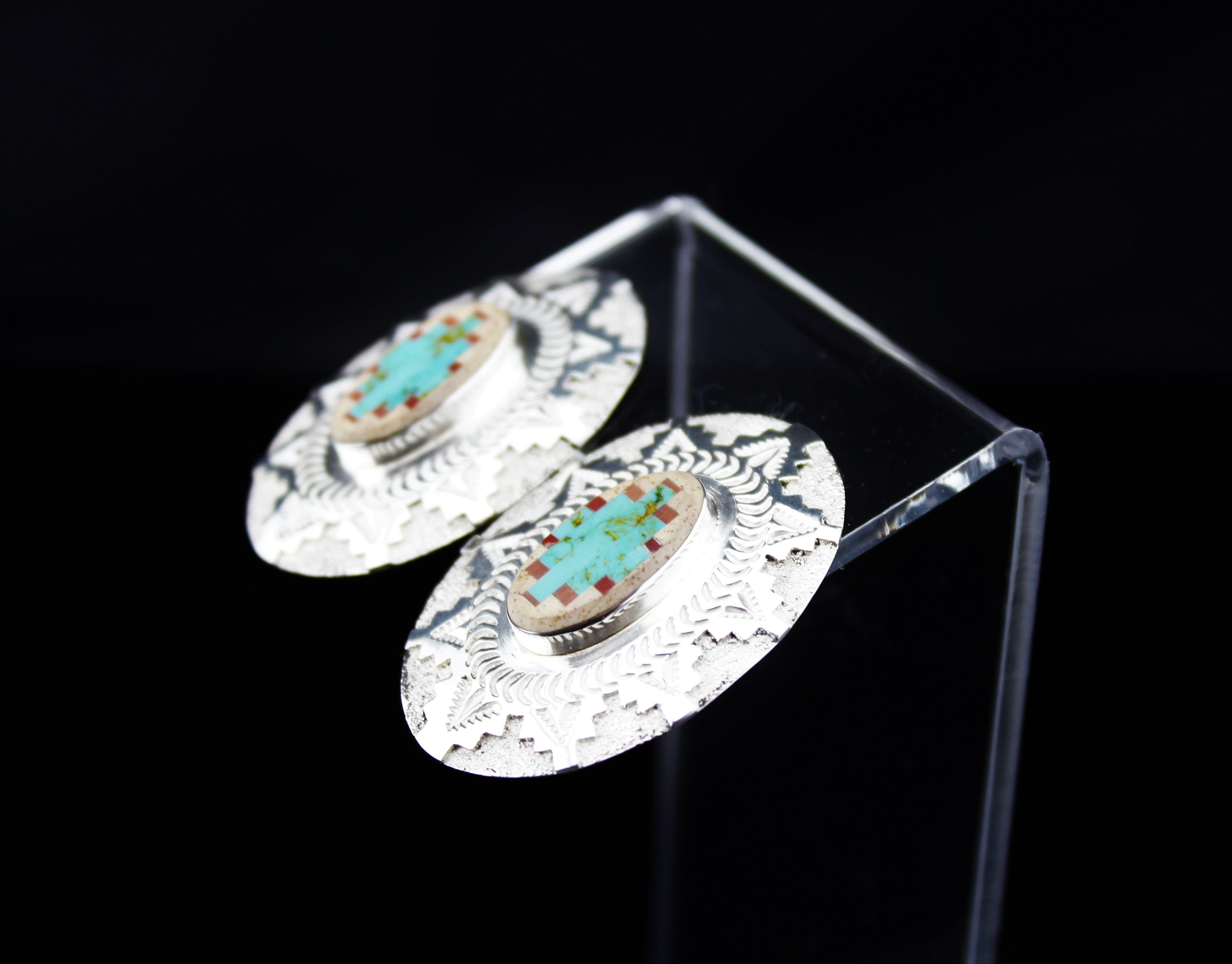Navajo Sterling Silver Turquoise Overlay Earrings