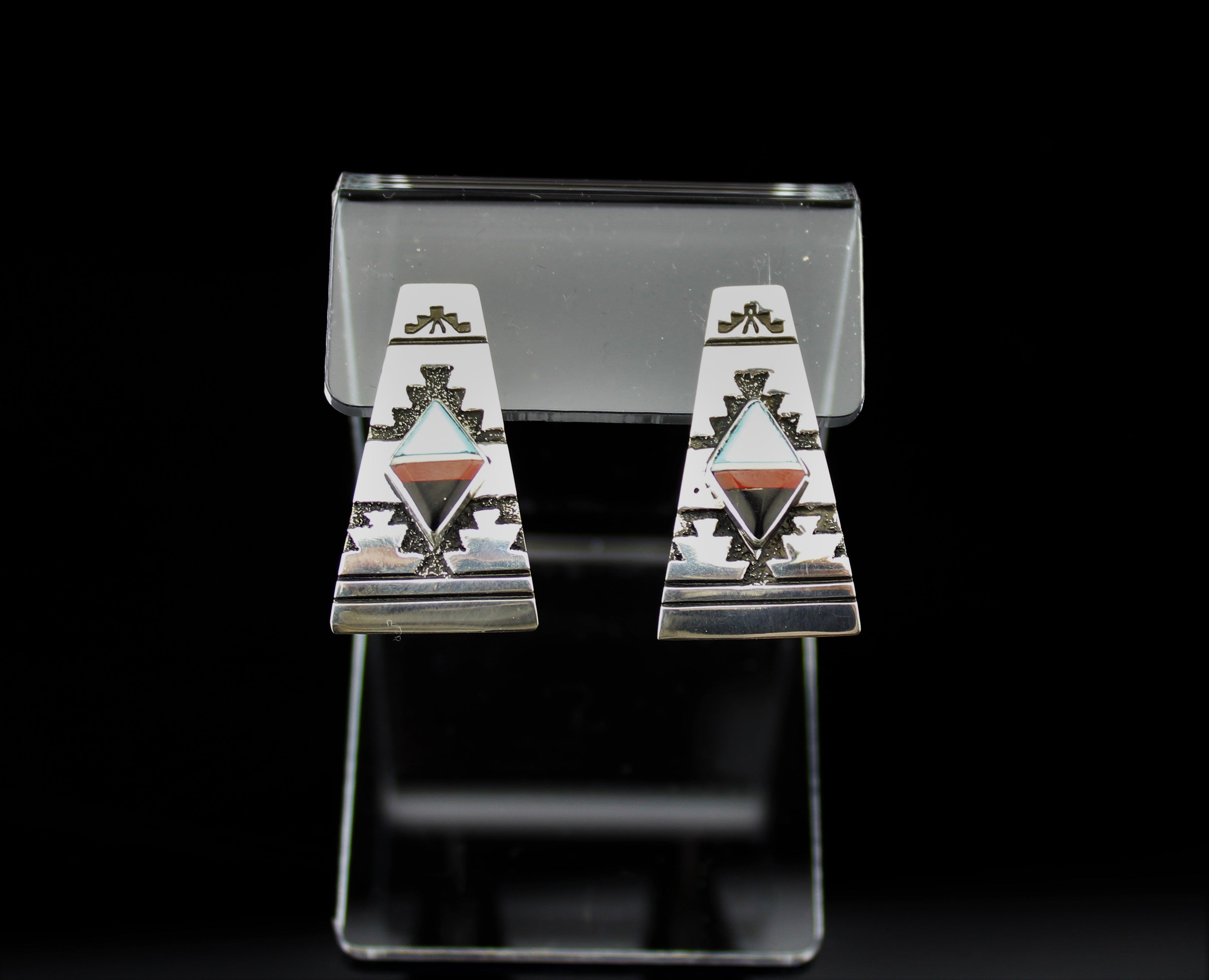 Navajo Sterling Silver Overlay Earrings