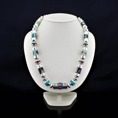 Award Winning Navajo Micro Inlay Multi Stone Necklace