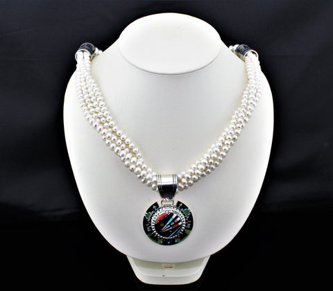 Contemporary Navajo Multi-Stone Micro Inlay Medallion Necklace