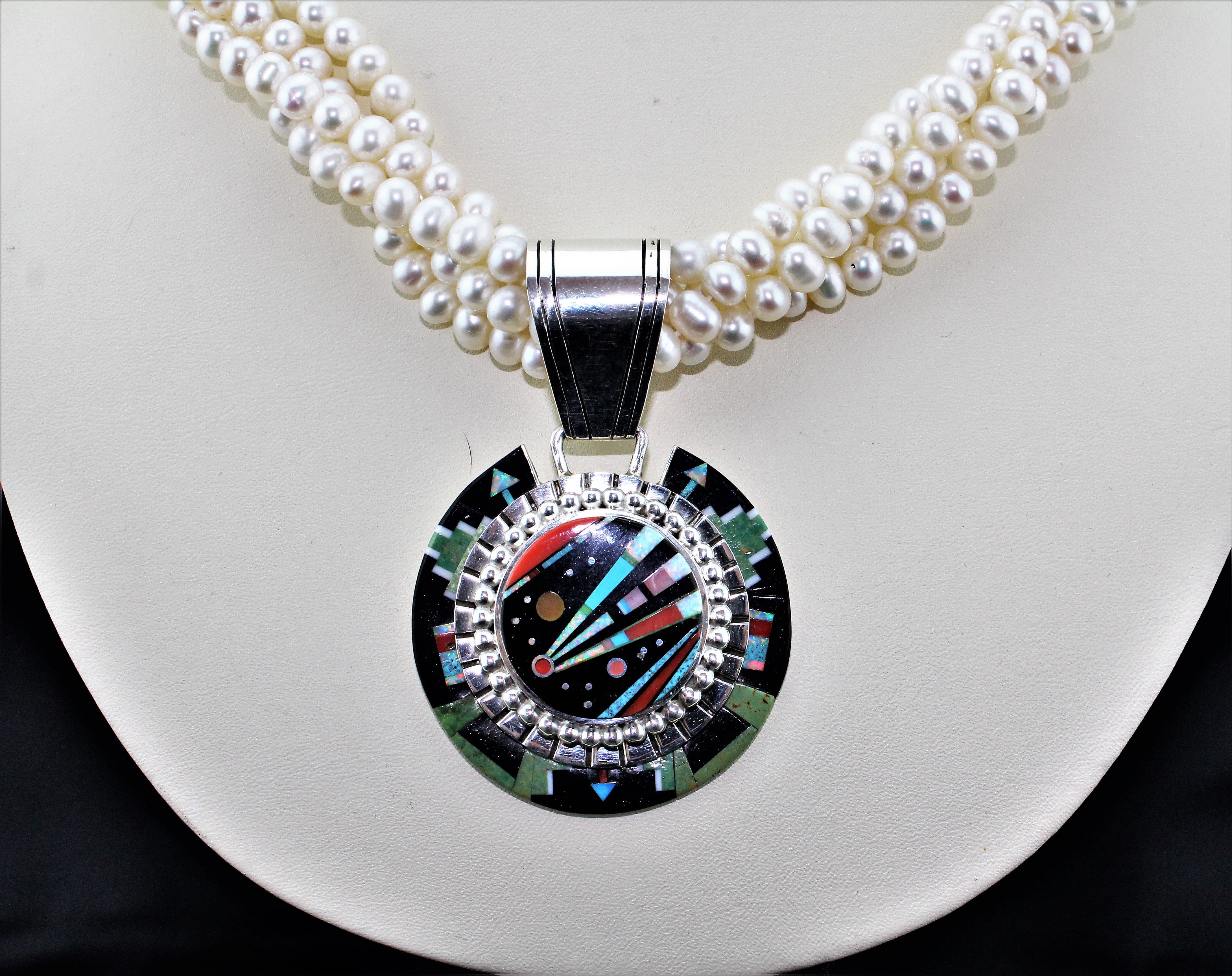 Contemporary Navajo Multi-Stone Micro Inlay Medallion Necklace