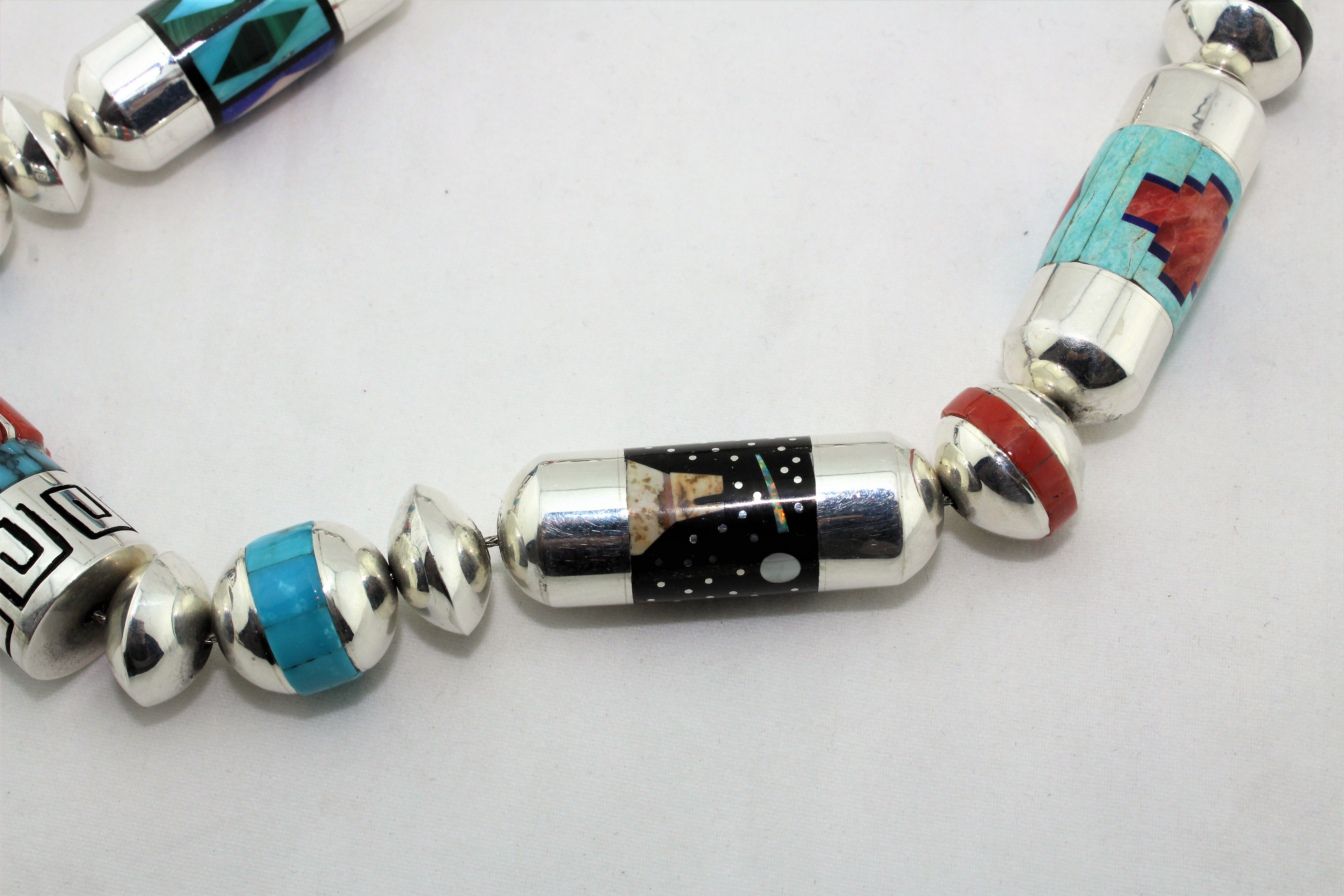 Award Winning Navajo Micro Inlay Multi Stone Necklace