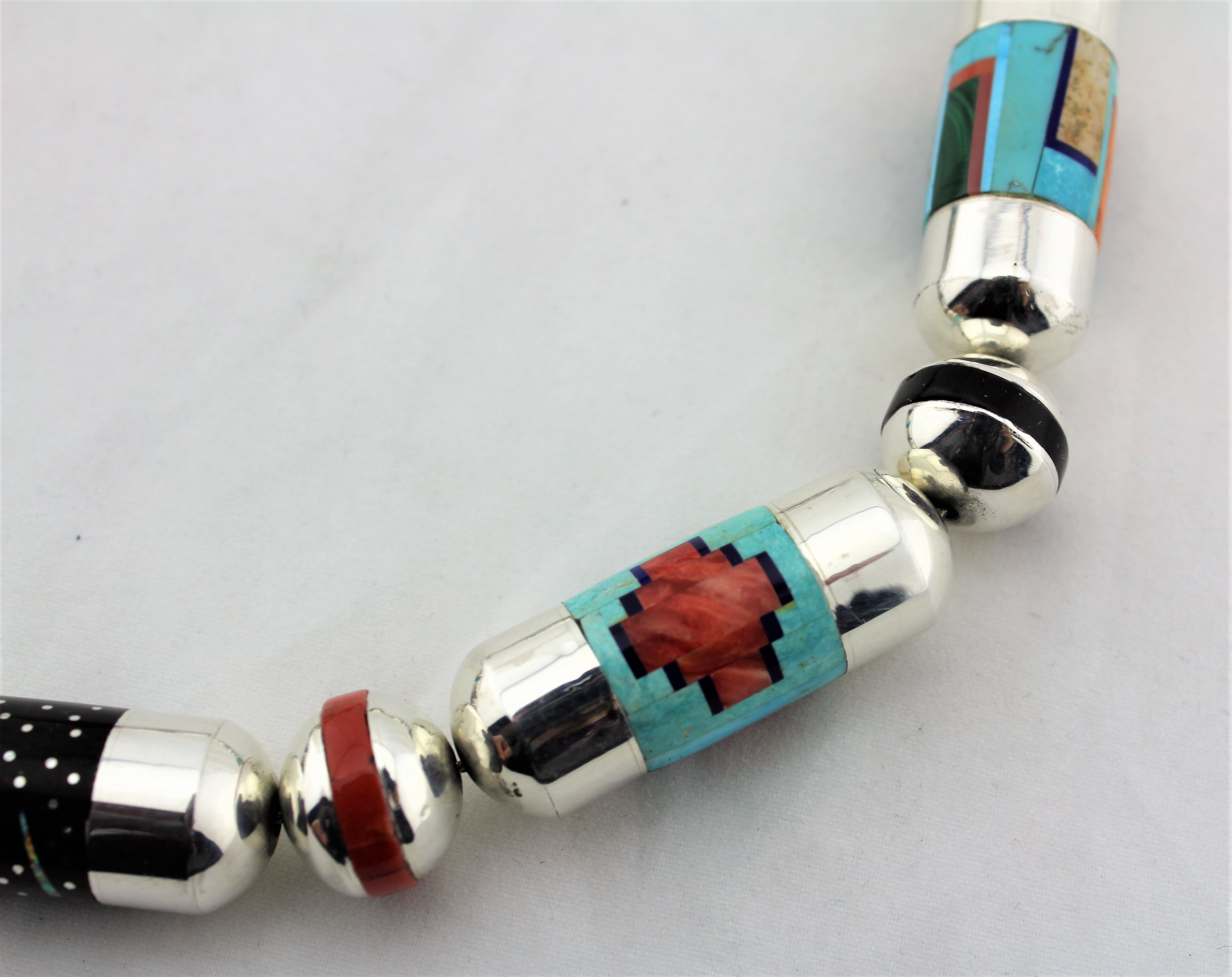 Award Winning Navajo Micro Inlay Multi Stone Necklace