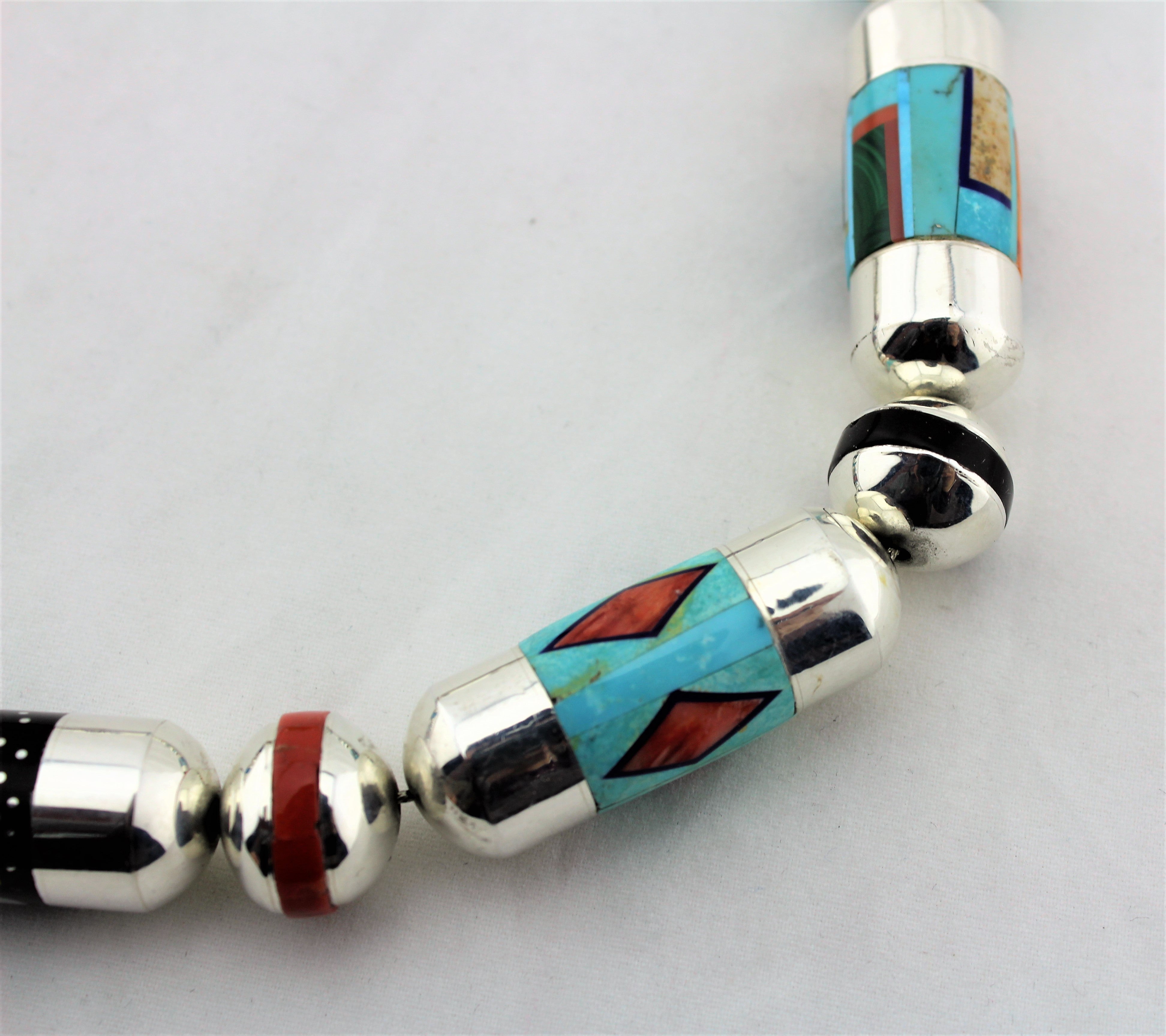 Award Winning Navajo Micro Inlay Multi Stone Necklace
