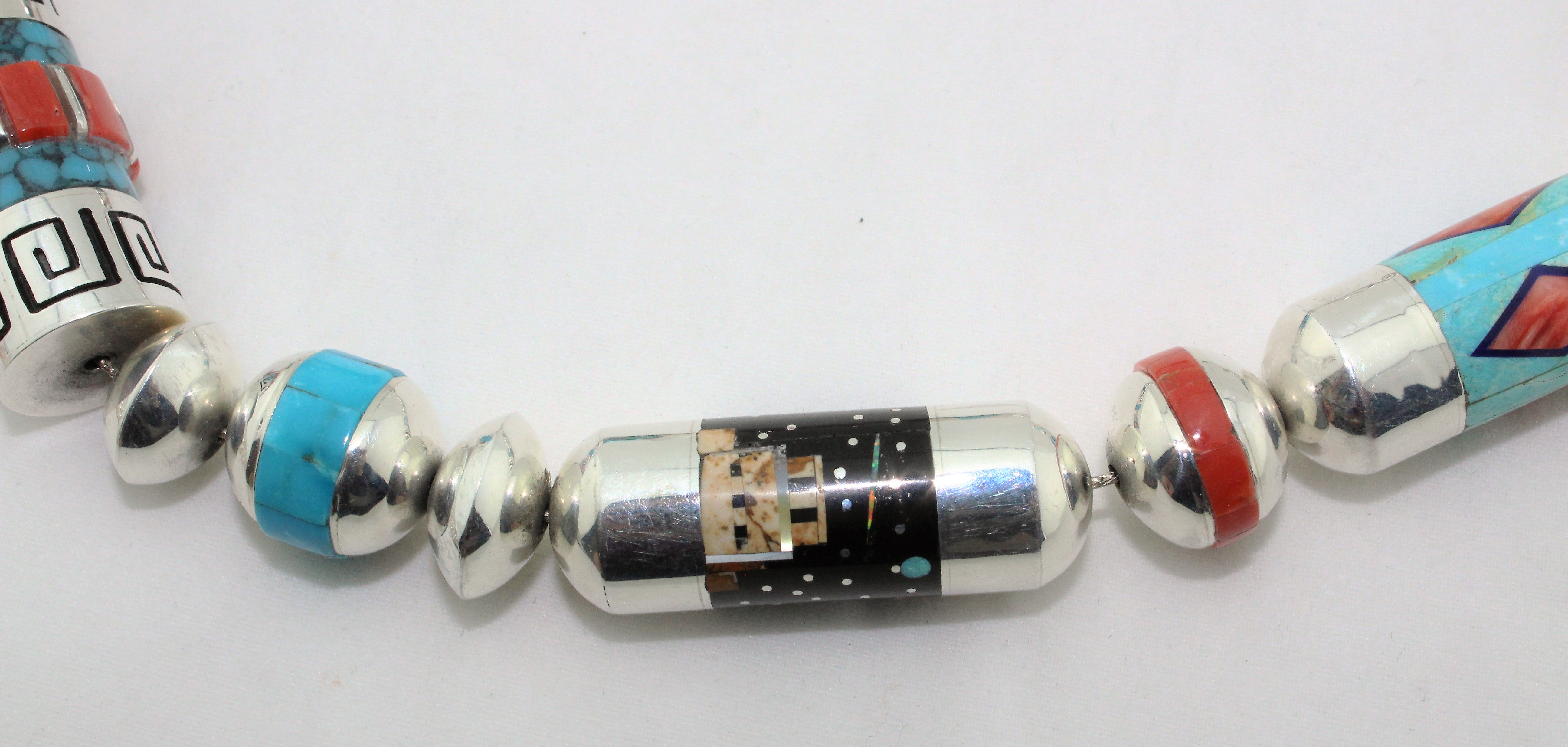 Award Winning Navajo Micro Inlay Multi Stone Necklace