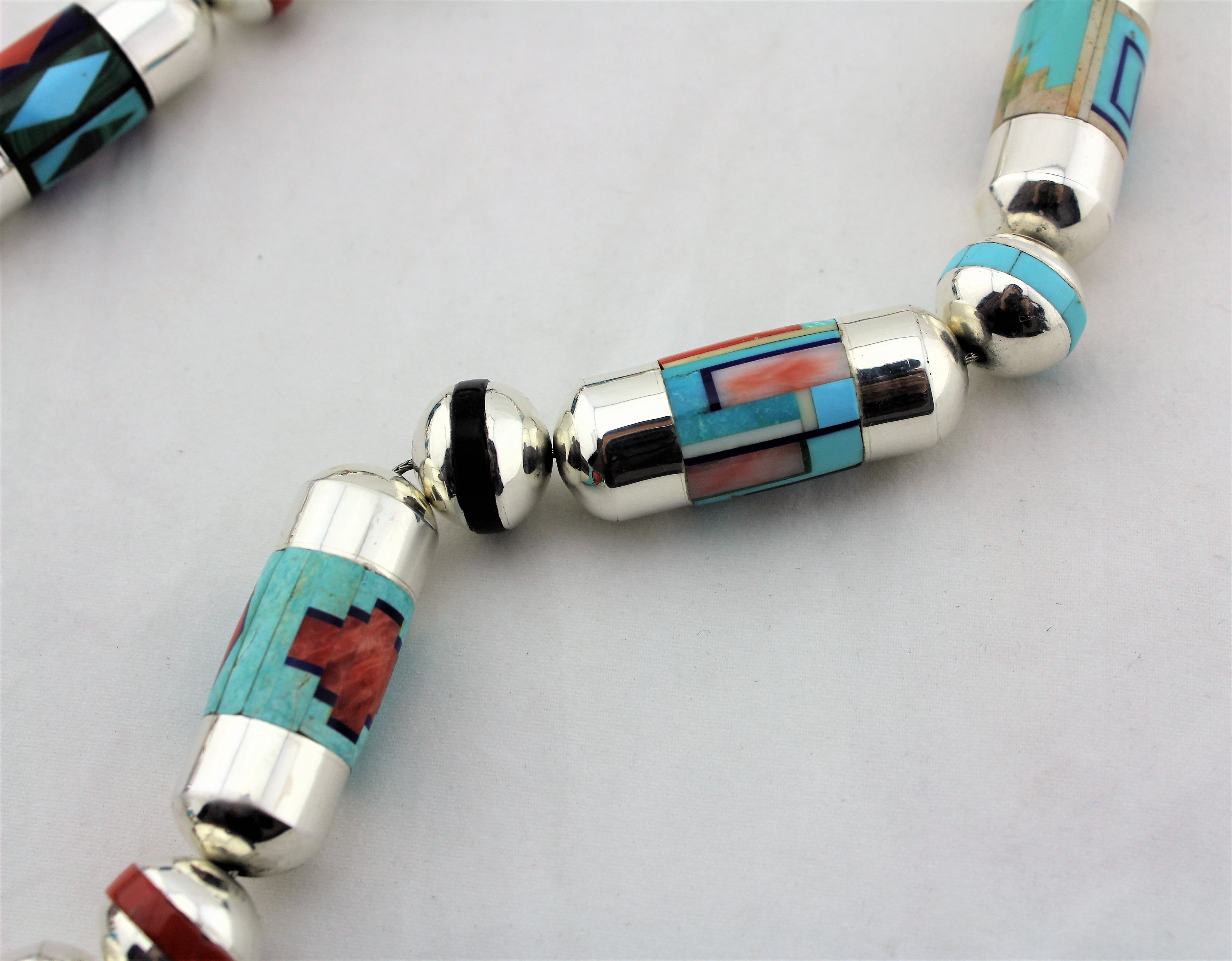 Award Winning Navajo Micro Inlay Multi Stone Necklace
