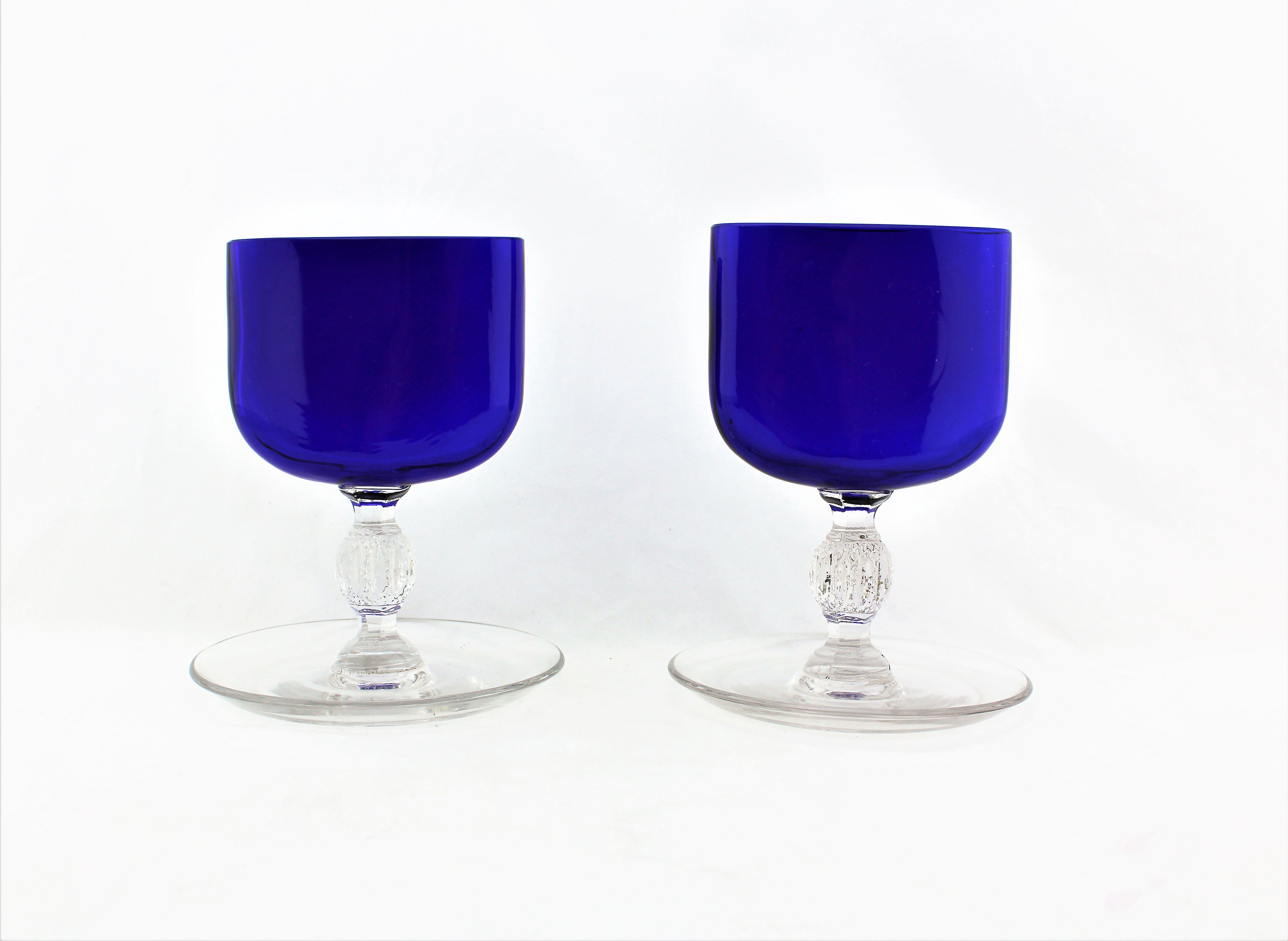 Cobalt Blue Crystal Glass Vase Pair