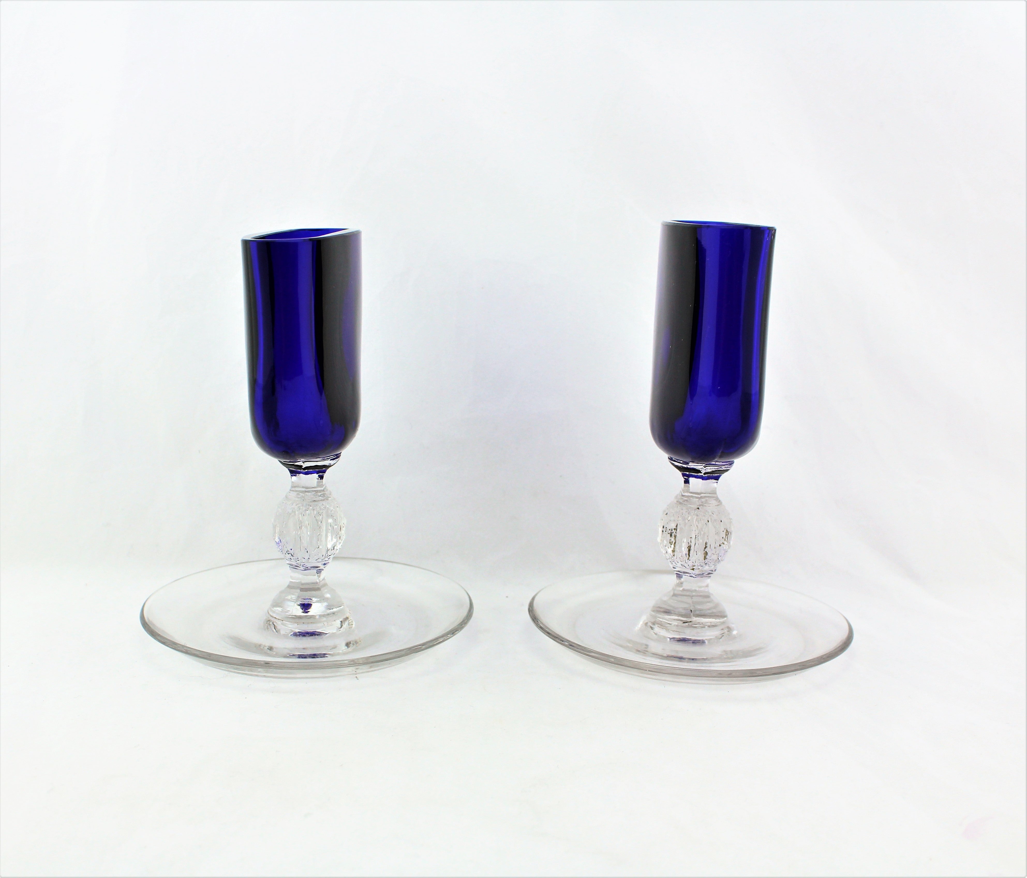 Cobalt Blue Crystal Glass Vase Pair