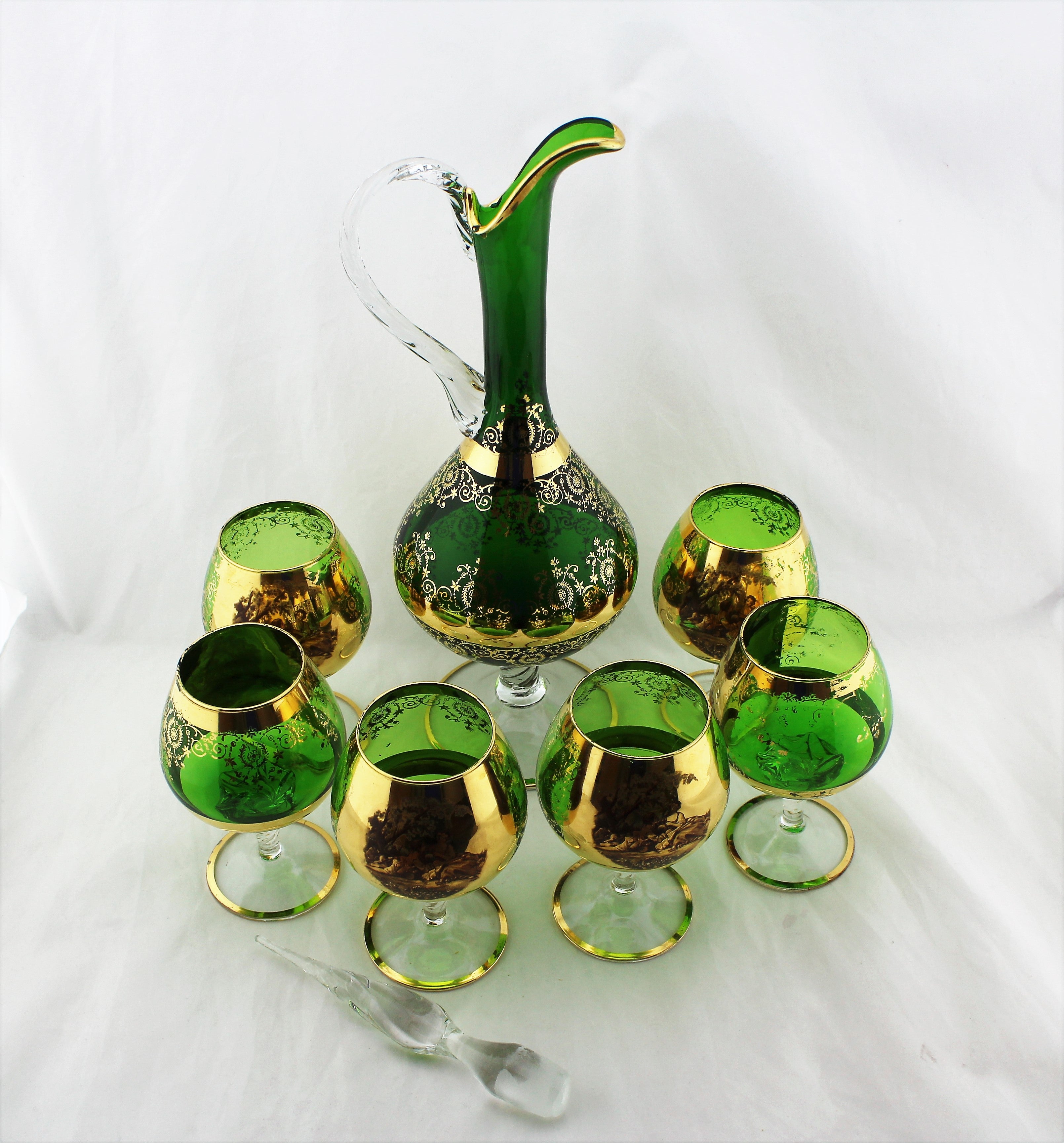 Emerald Green Bohemian Glass Decanter Set