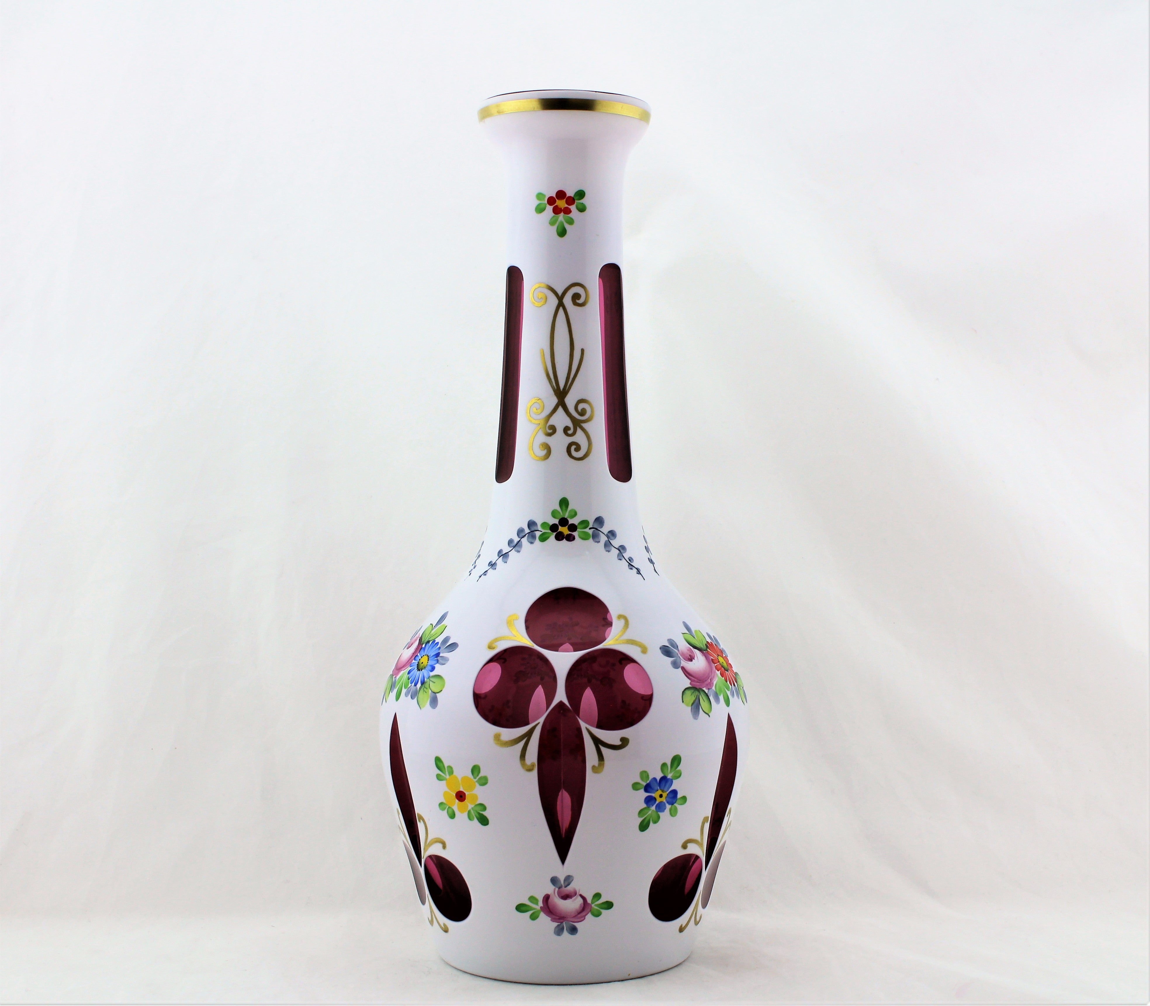 Bohemian Handpainted Cranberry Milk Glass