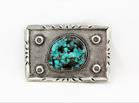 Native American Silver and Turquoise Belt Buckle