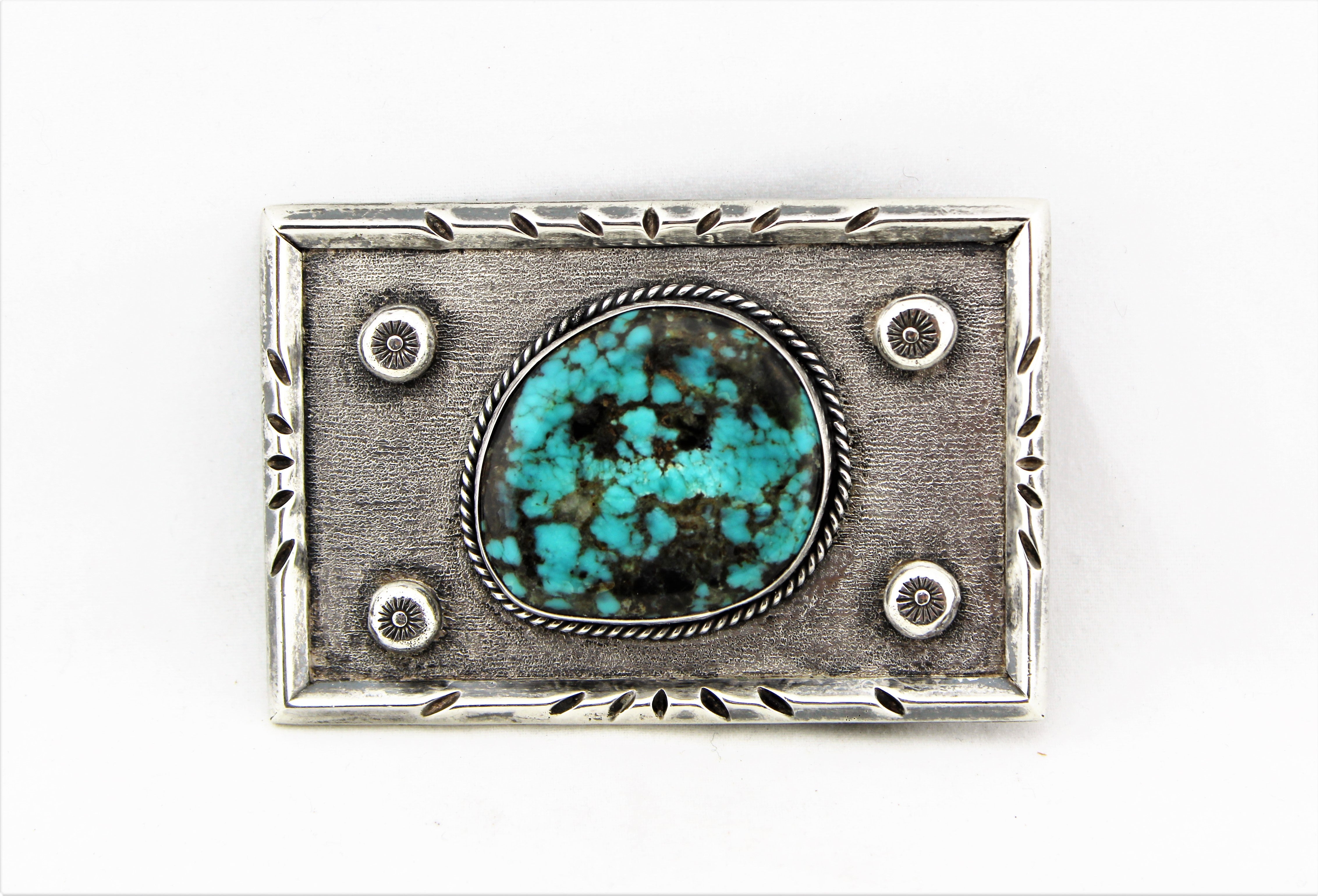 Native American Silver and Turquoise Belt Buckle