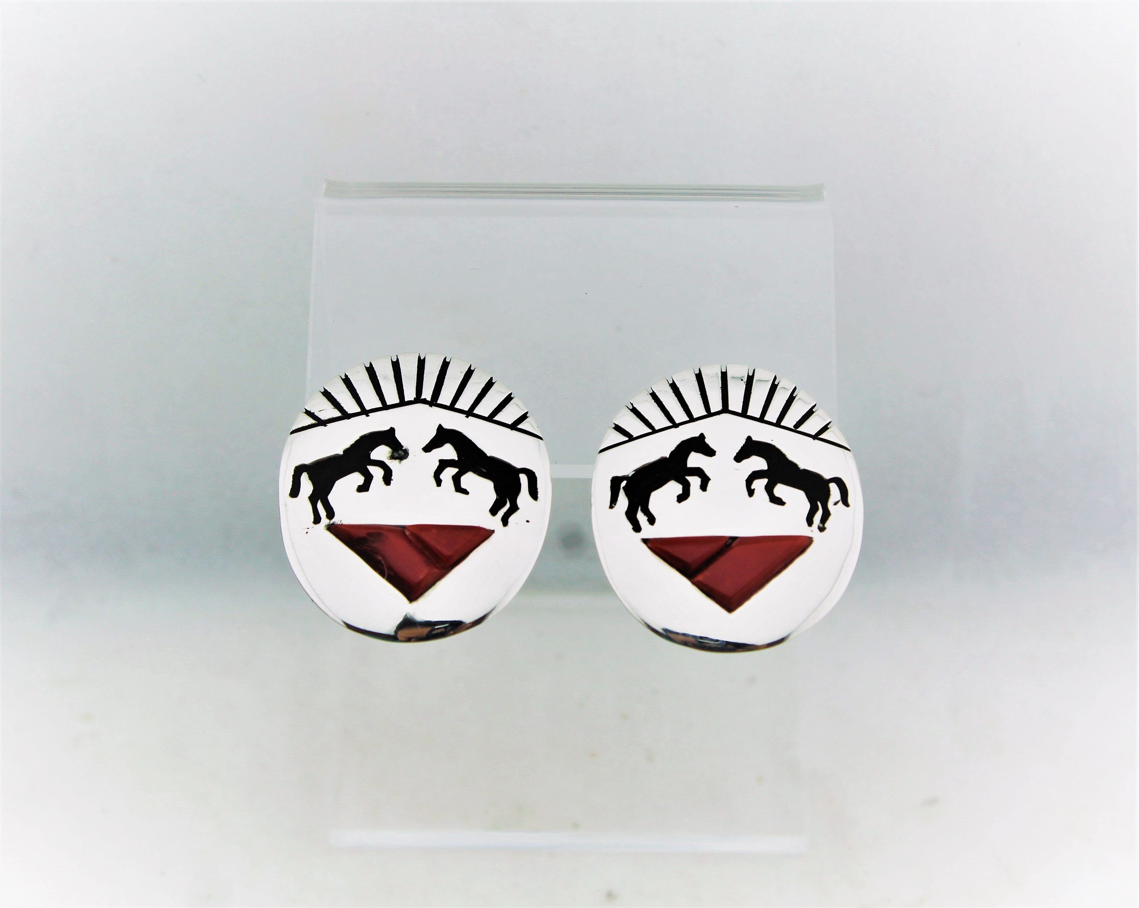 Sterling Silver Horse Overlay Coral Earrings
