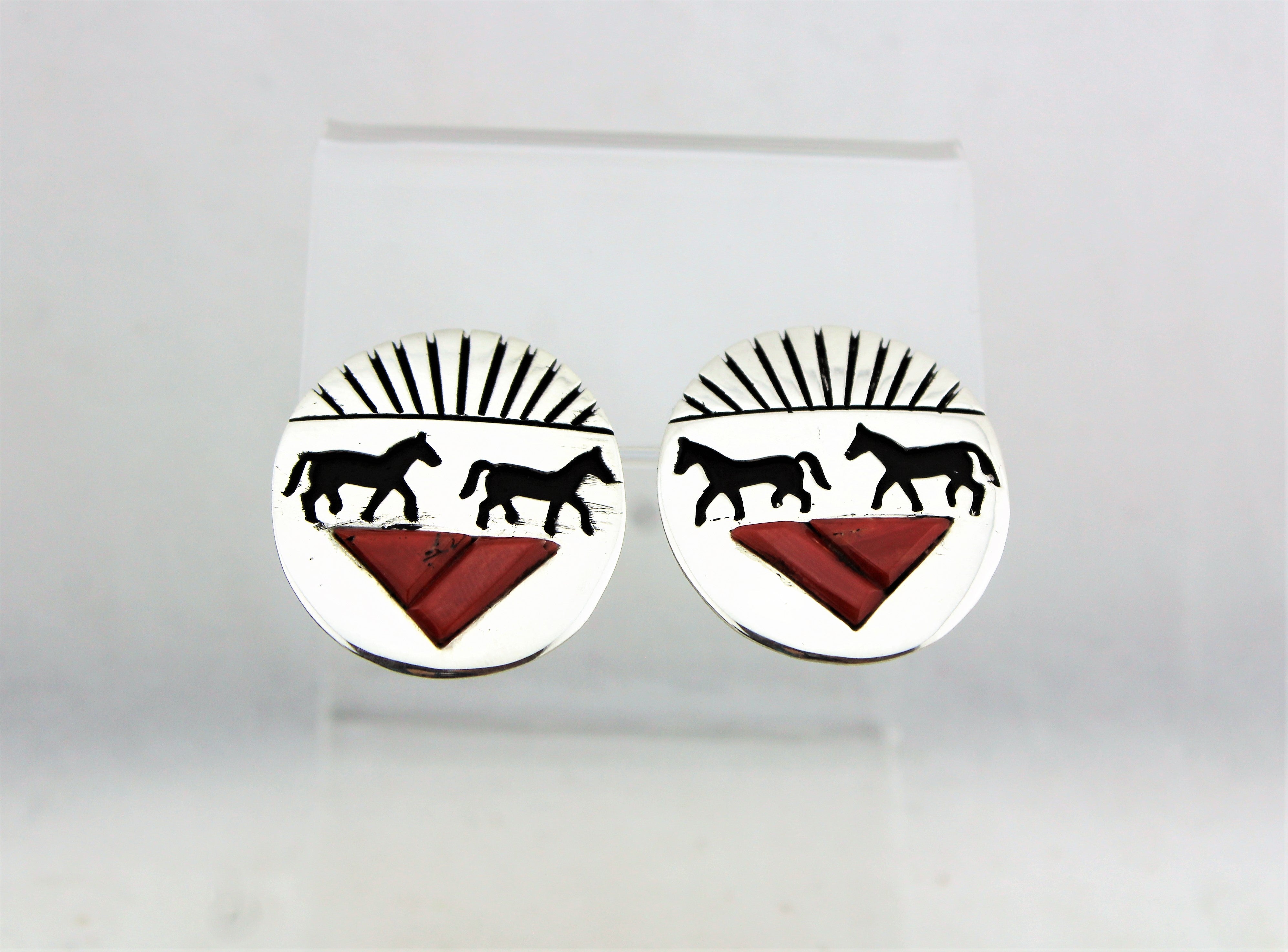 Sterling Silver Horse Overlay Coral Earrings