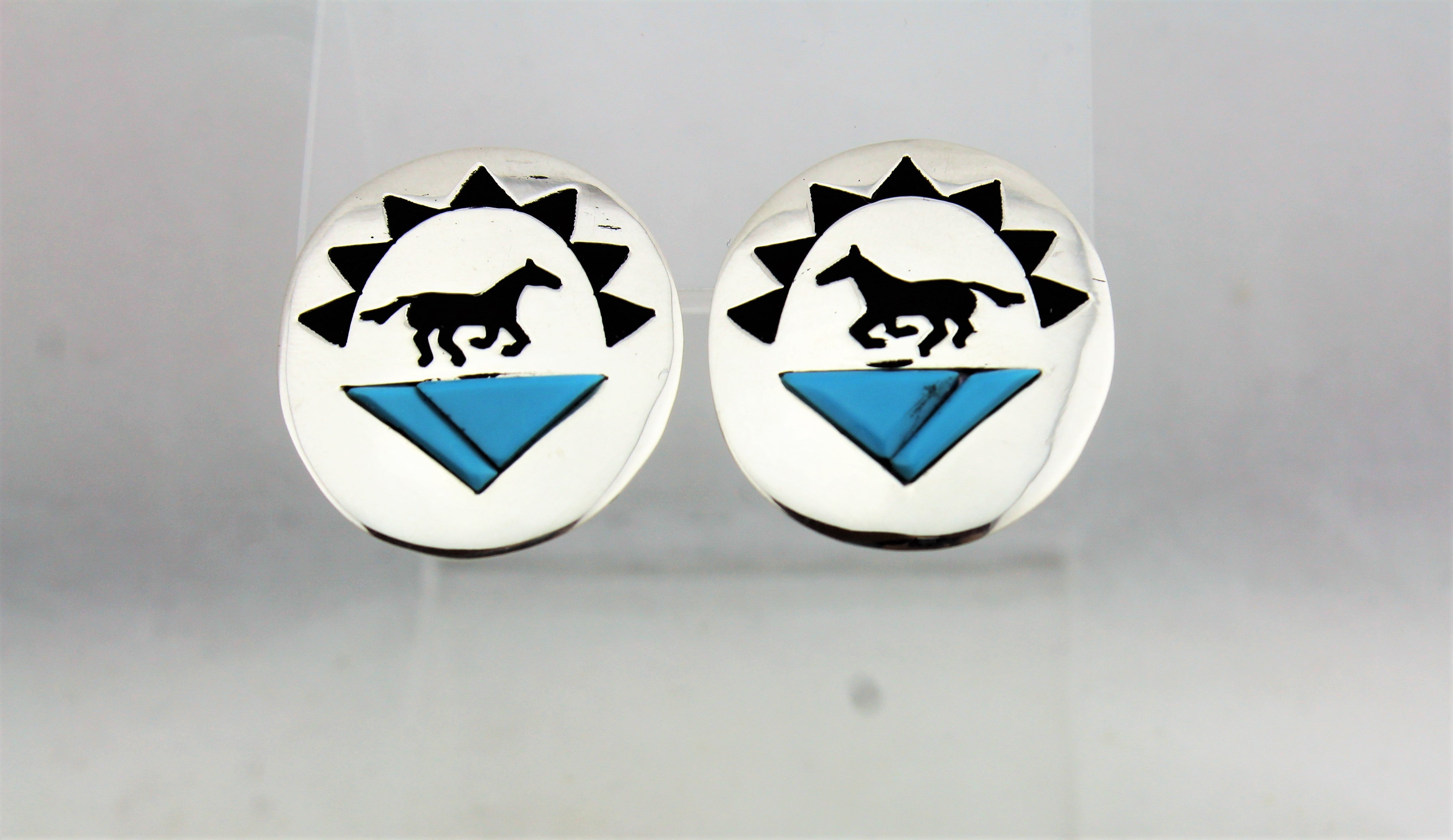Sterling Silver Horse Overlay Turquoise Earrings