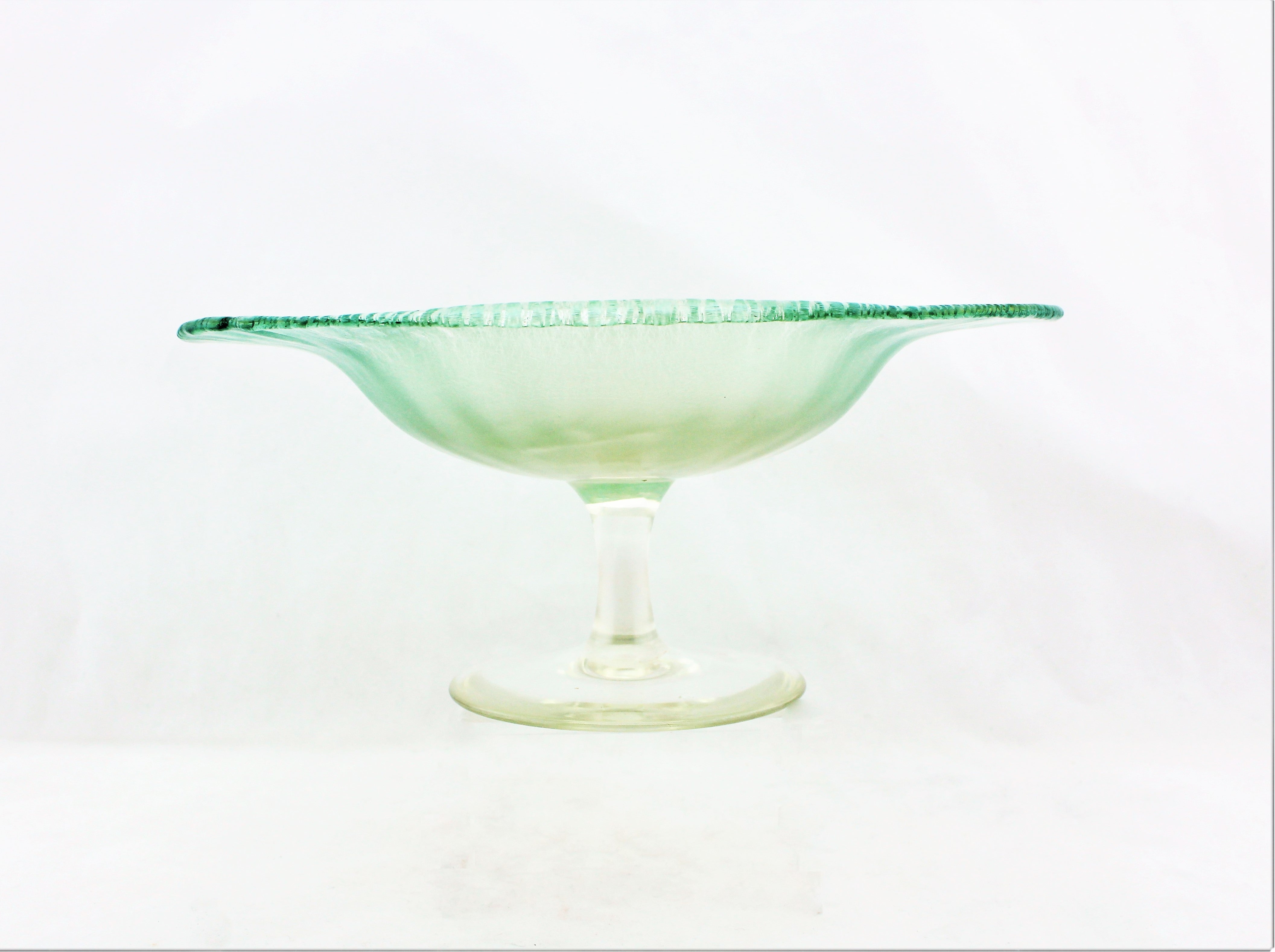 Art Deco Tiffany Pastel Green Stretch Glass Compote