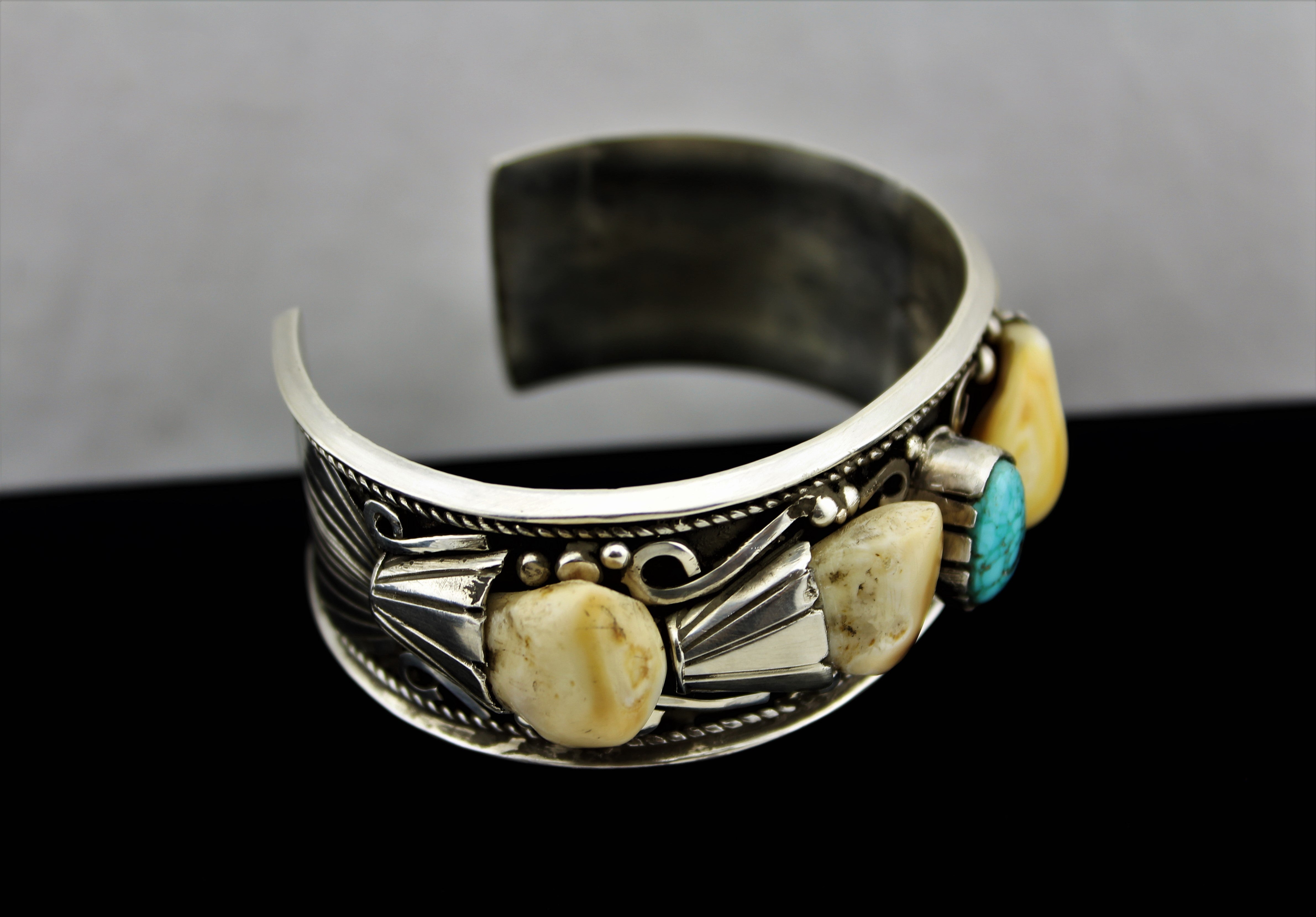 Native American Sterling Silver Elk Tooth Bracelet