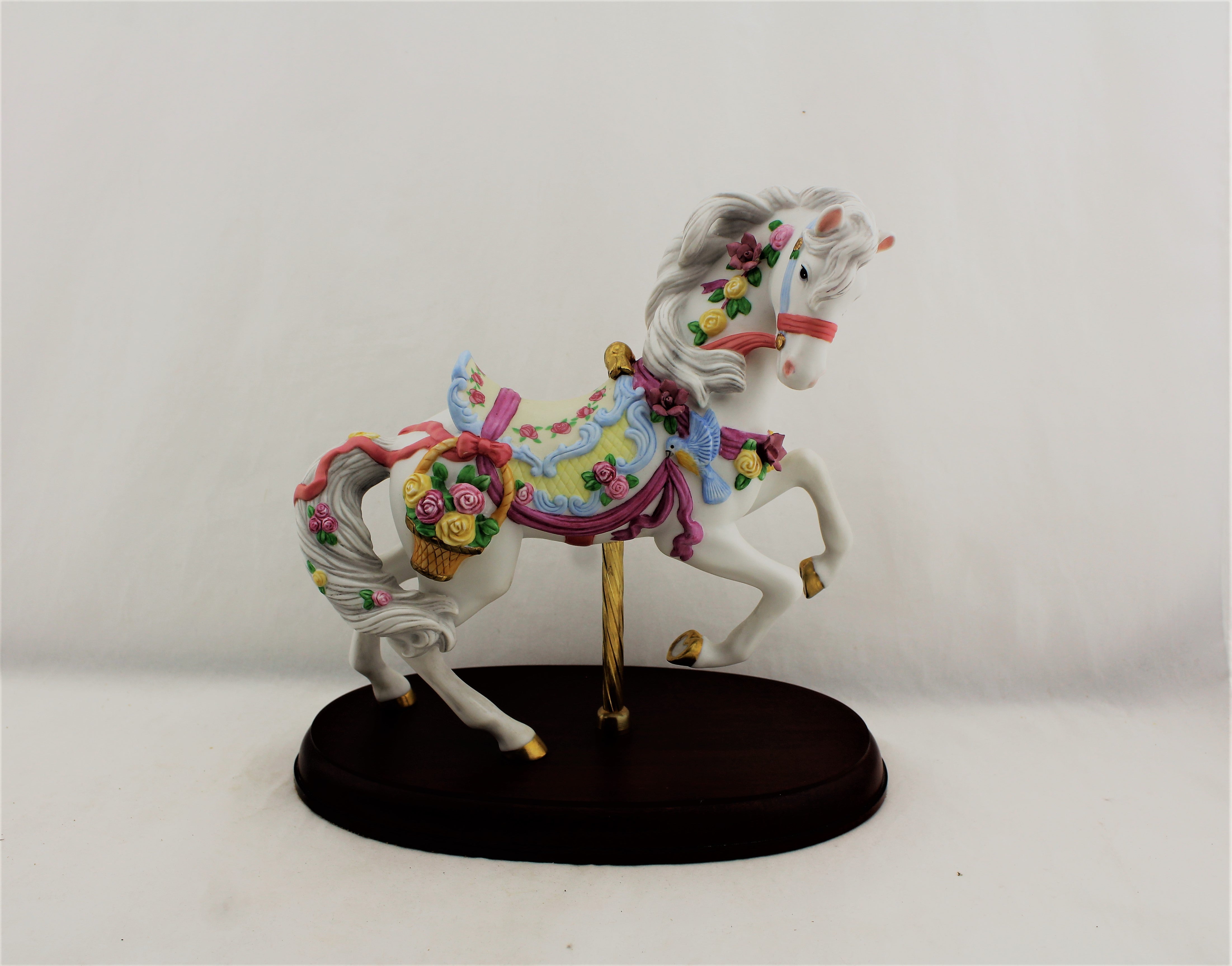 Lenox Bisque Porcelain Rose Basket Carousel Horse