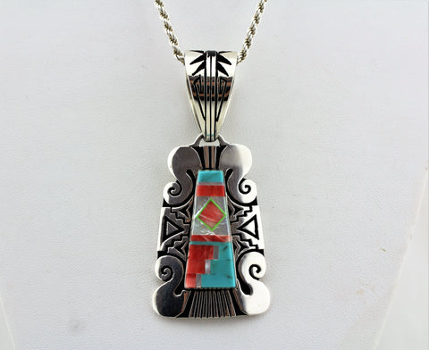 Sterling Silver Multistone Inlay Necklace