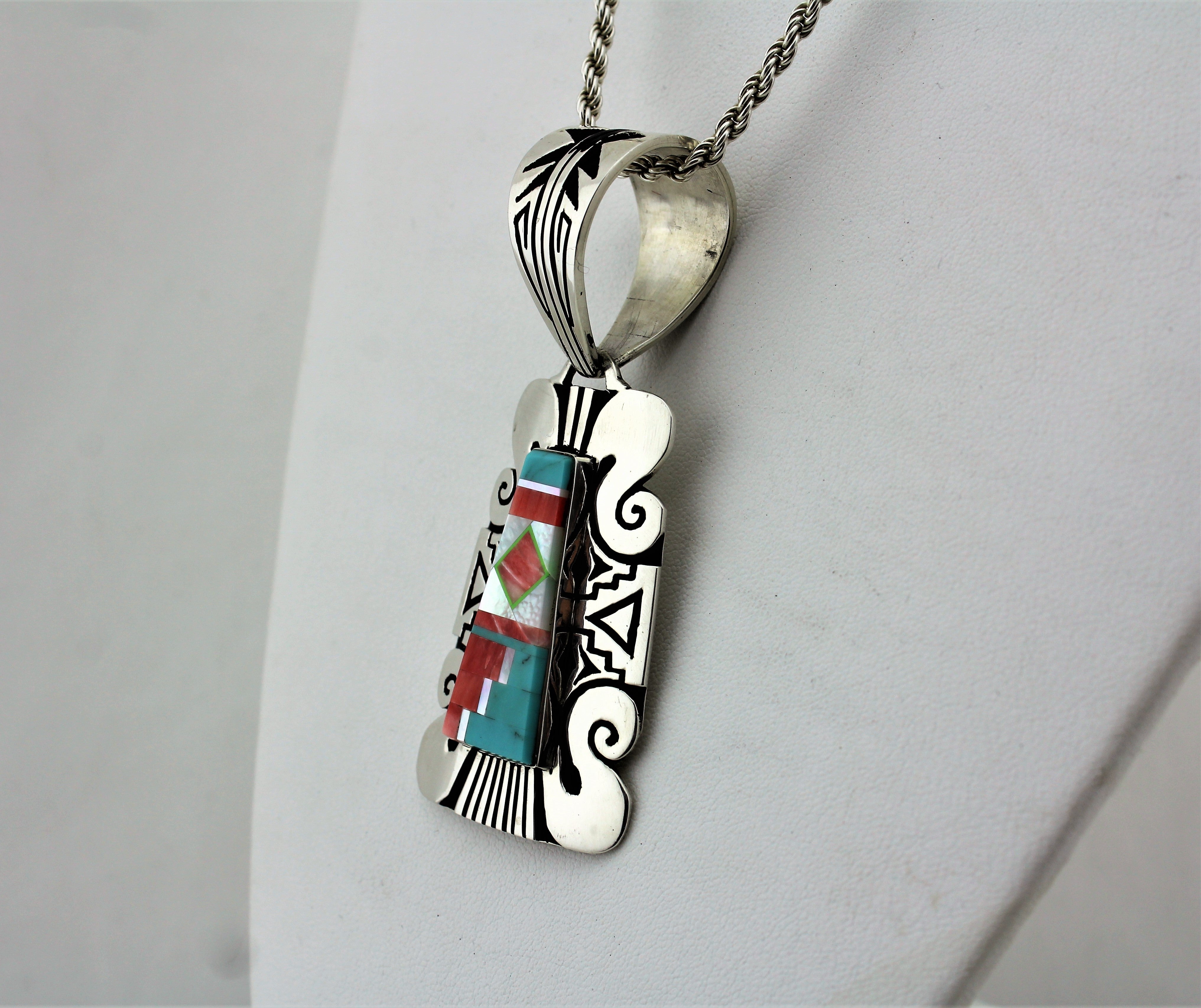 Sterling Silver Multistone Inlay Necklace