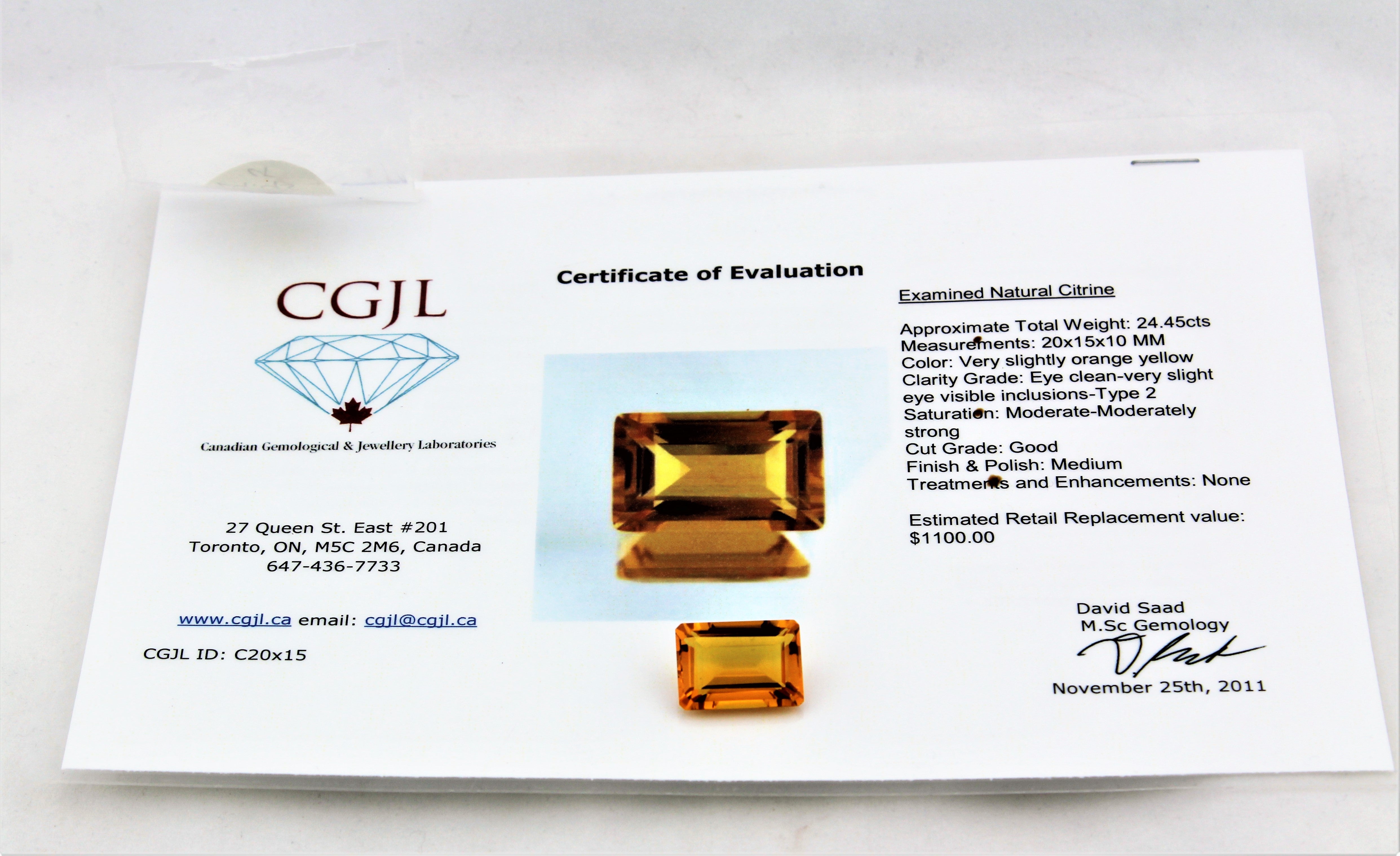 Certified Emerald Cut Citrine