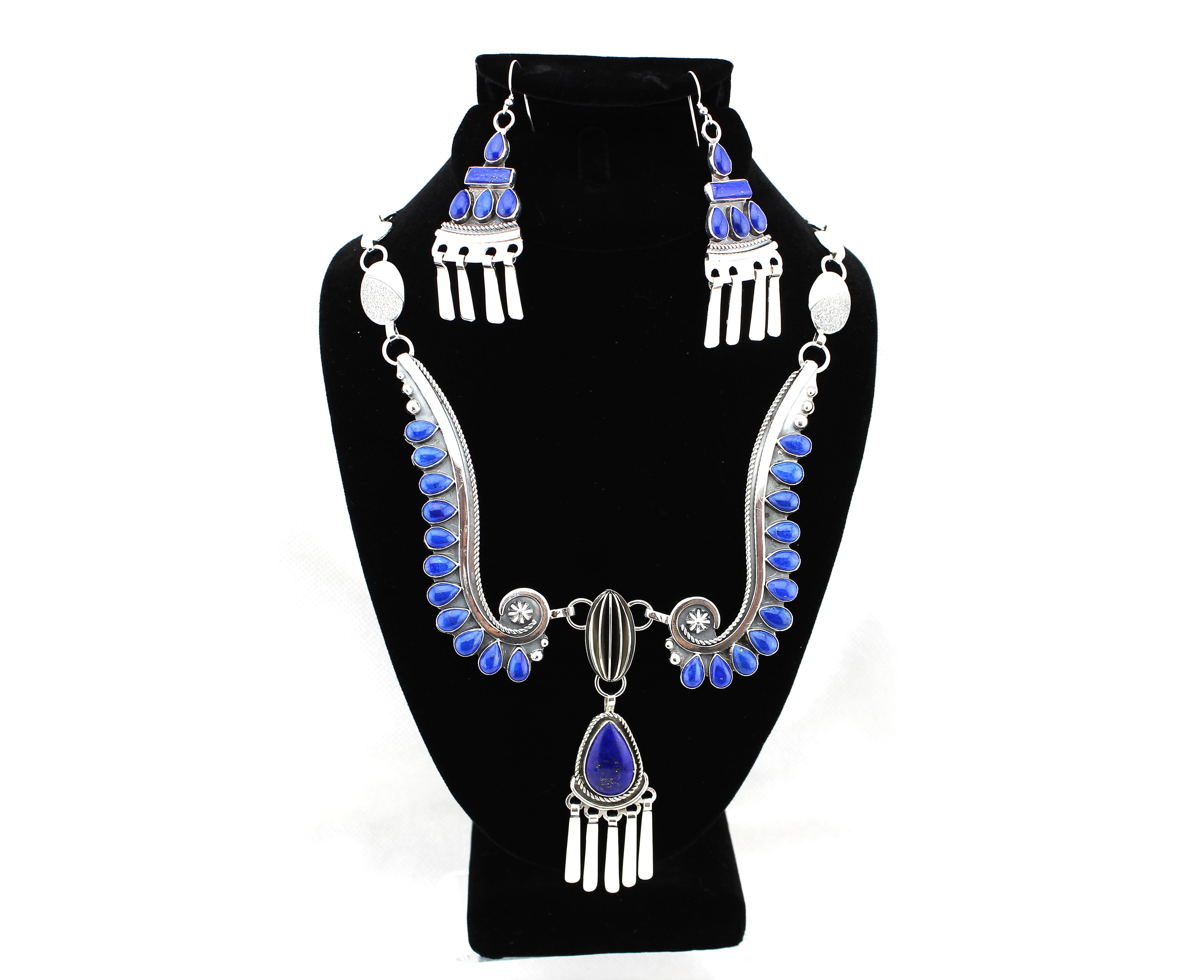 Jack Tom Sterling Lapis Necklace and Earrings Set