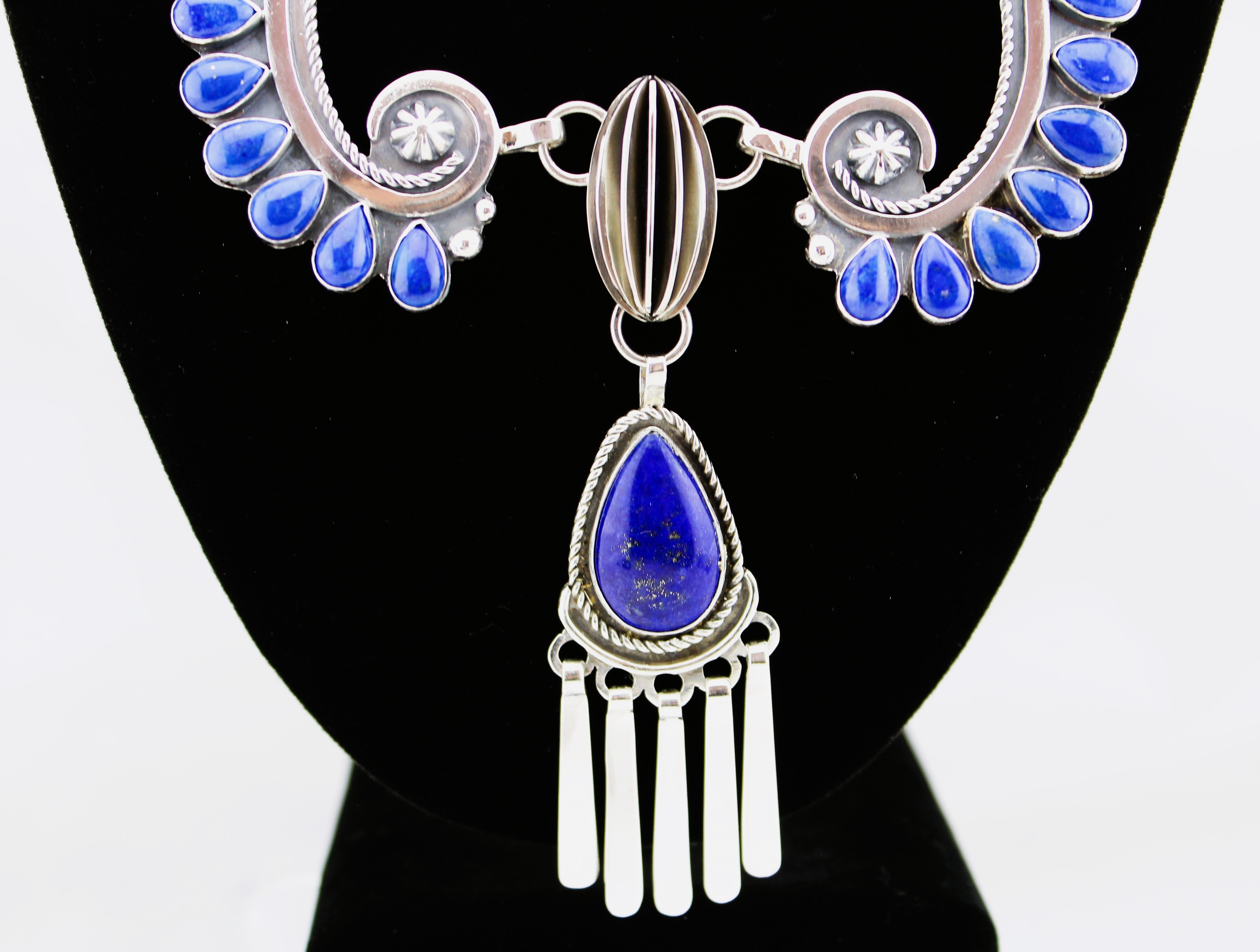 Jack Tom Sterling Lapis Necklace and Earrings Set