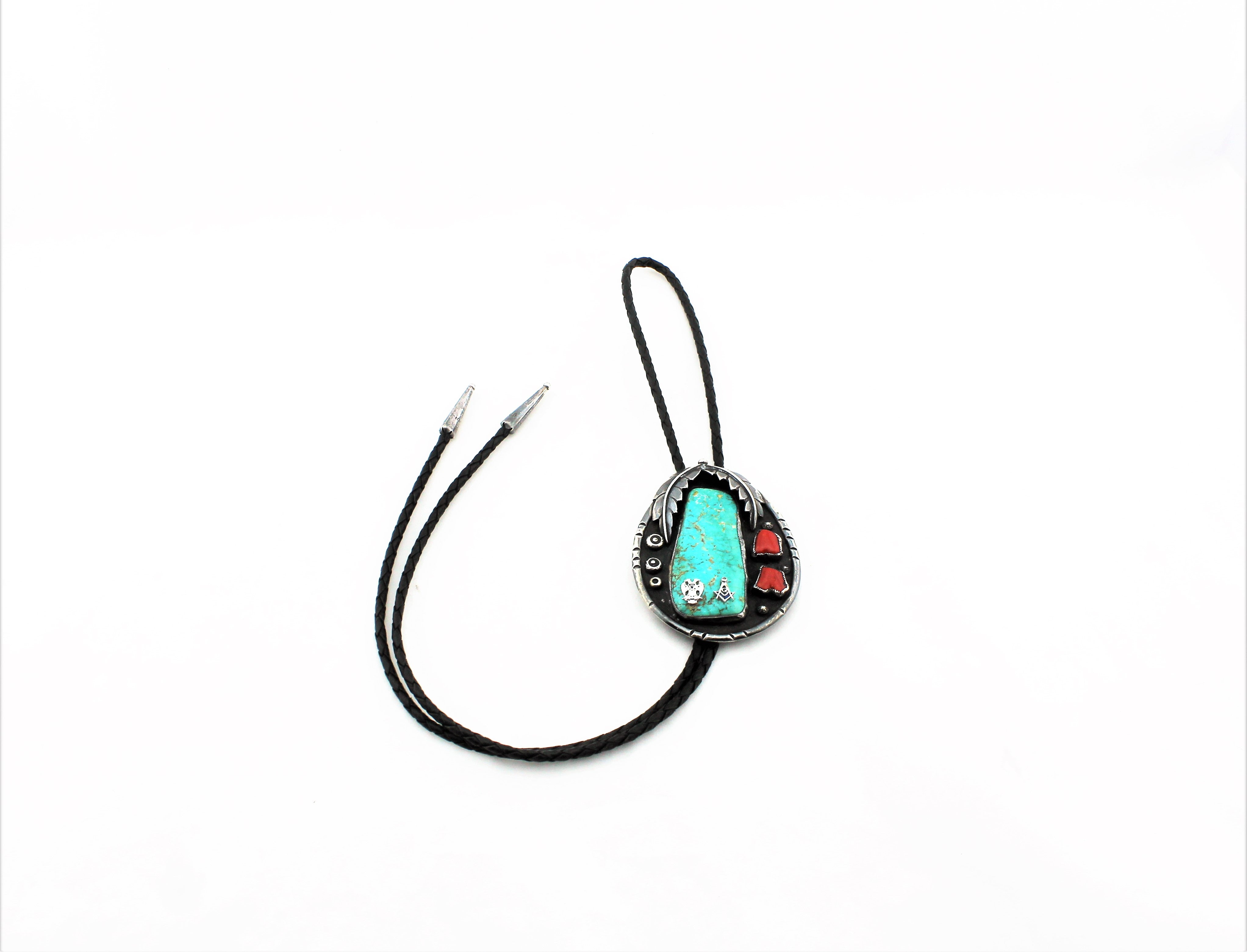 Sterling Silver Turquoise Bolo with Masonic Symbols
