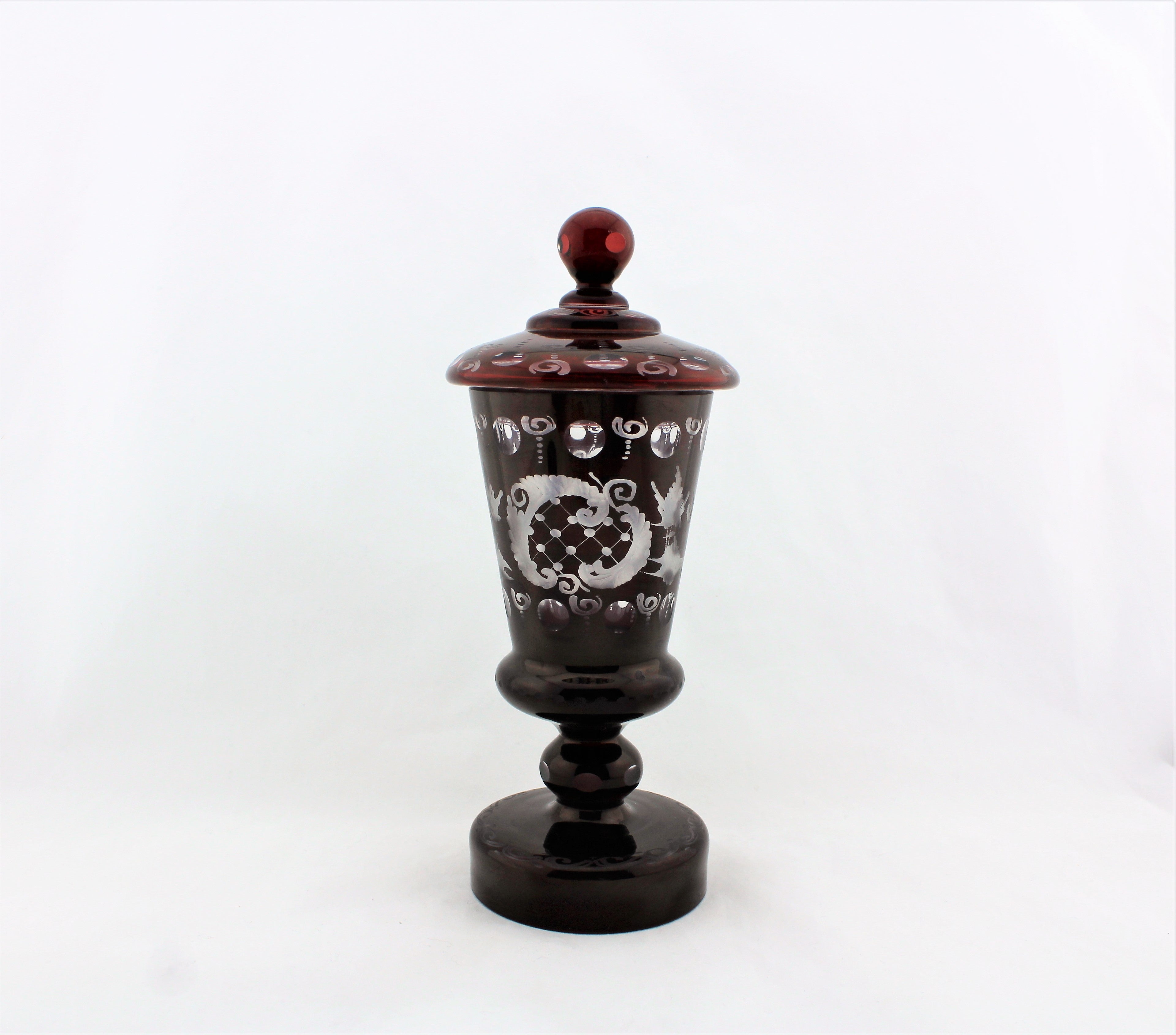 Antique Bohemian Ruby Glass Lidded Urn