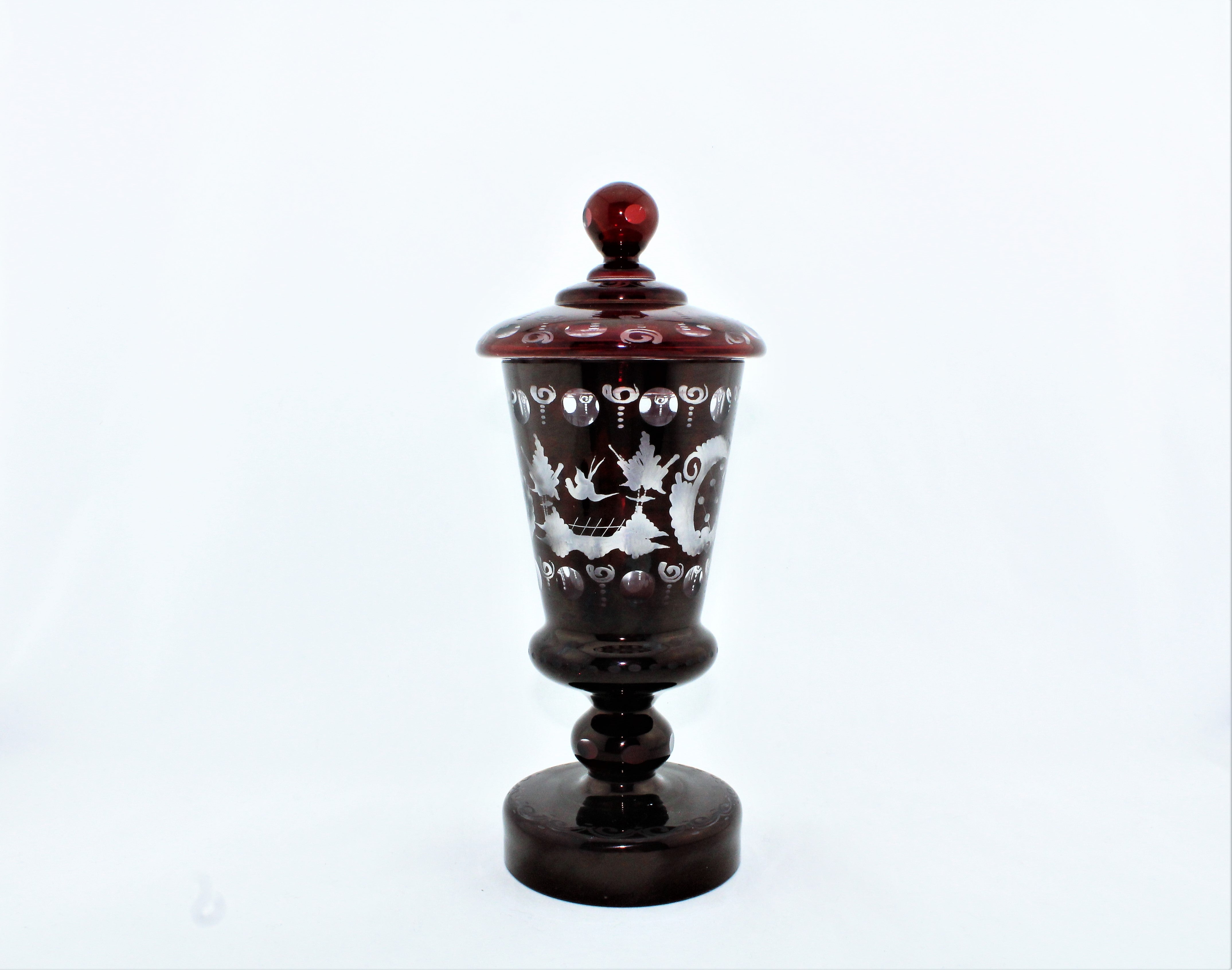 Antique Bohemian Ruby Glass Lidded Urn