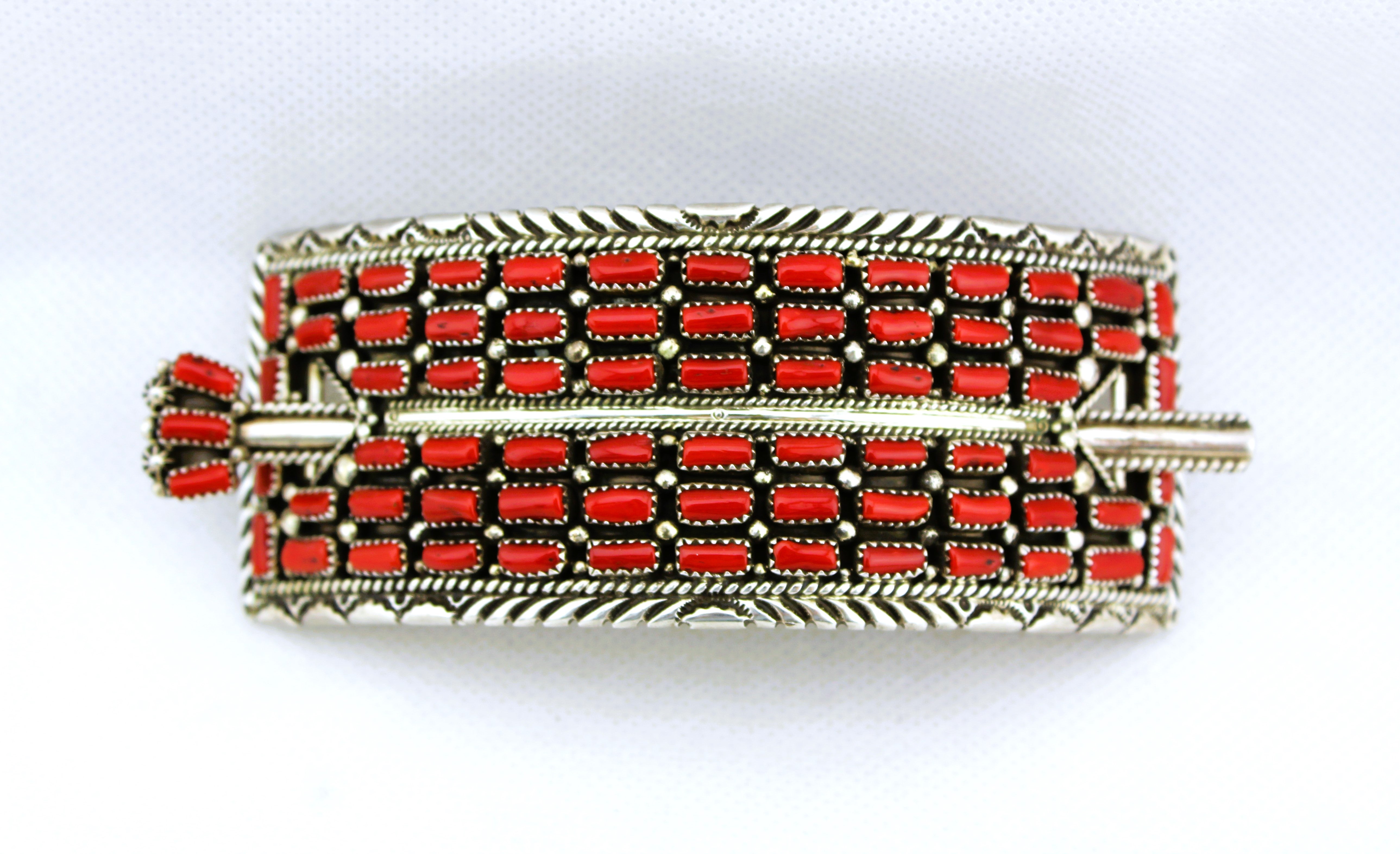 Red Coral Sterling Hair Barette